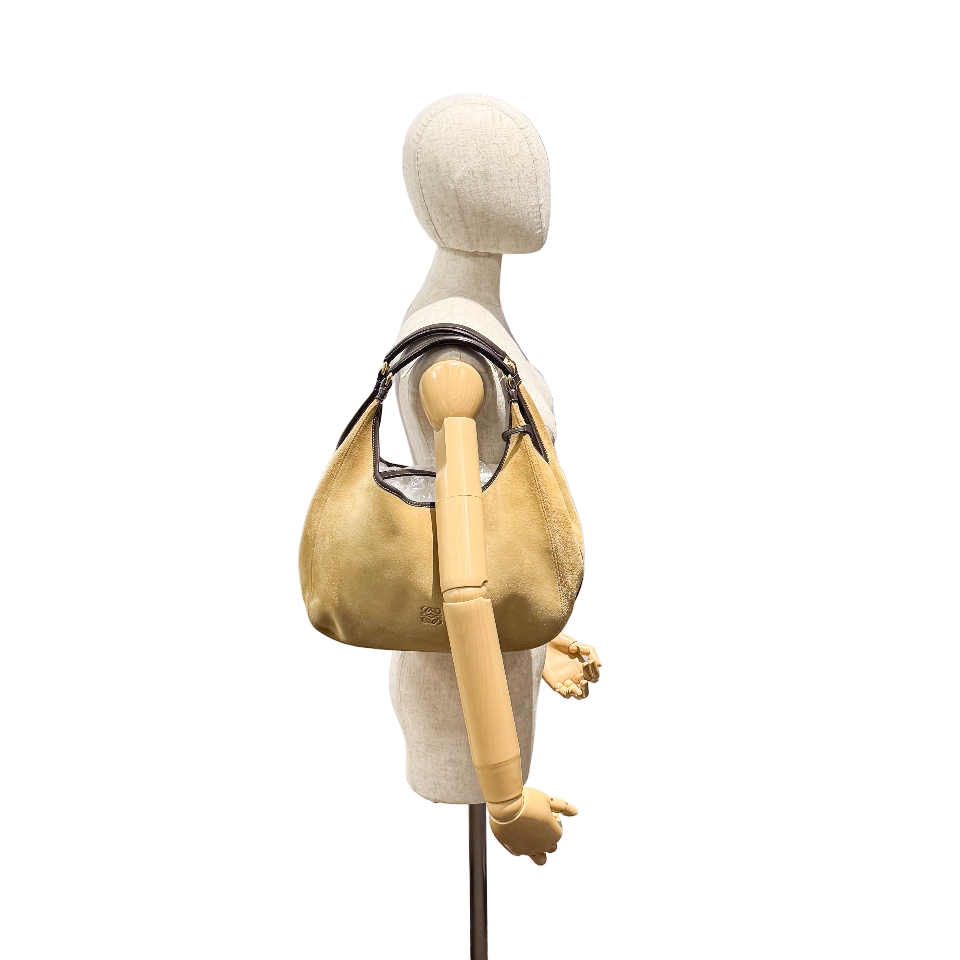 Anagram Beige Suede Shoulder Bag