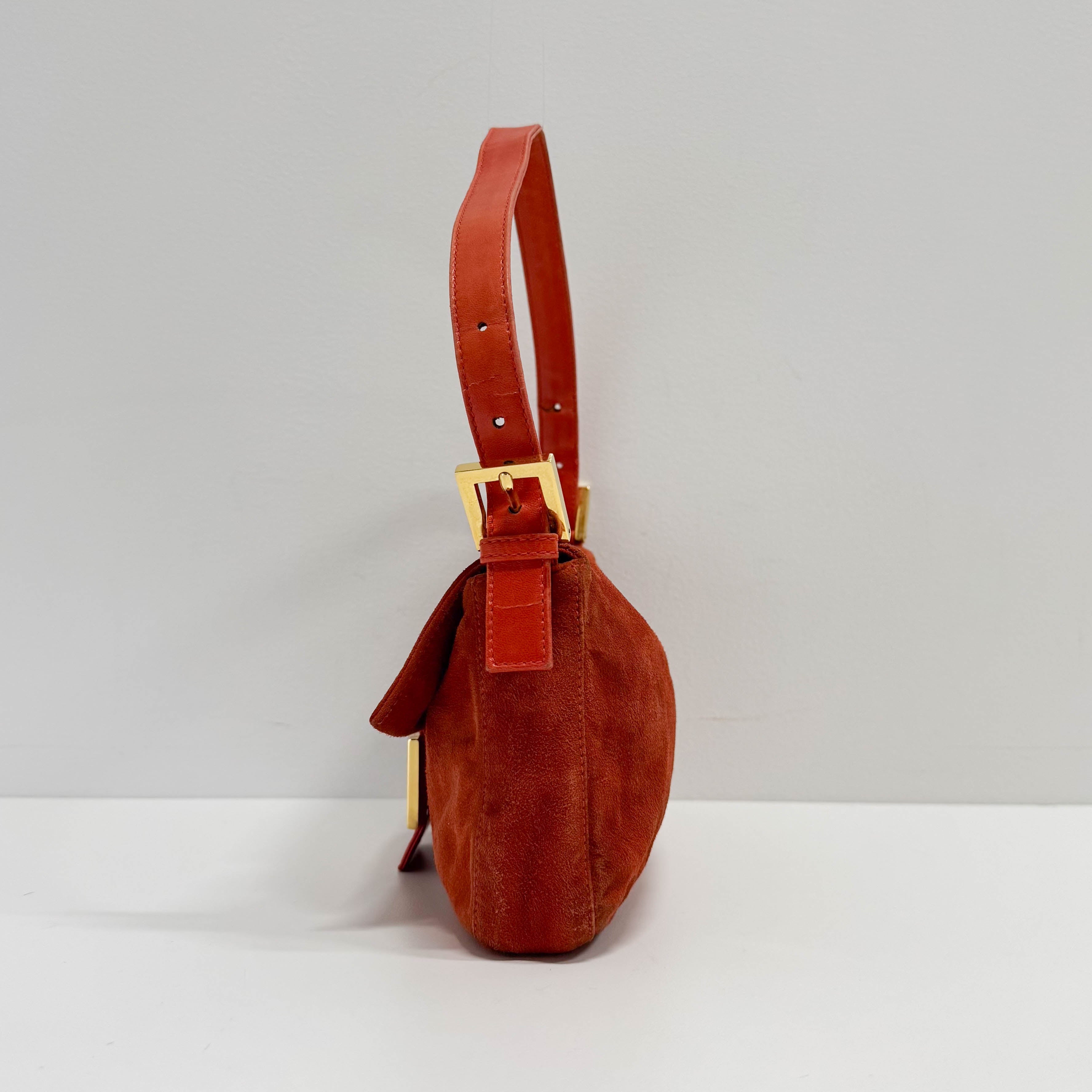 Baguette Orange Suede Shoulder Bag