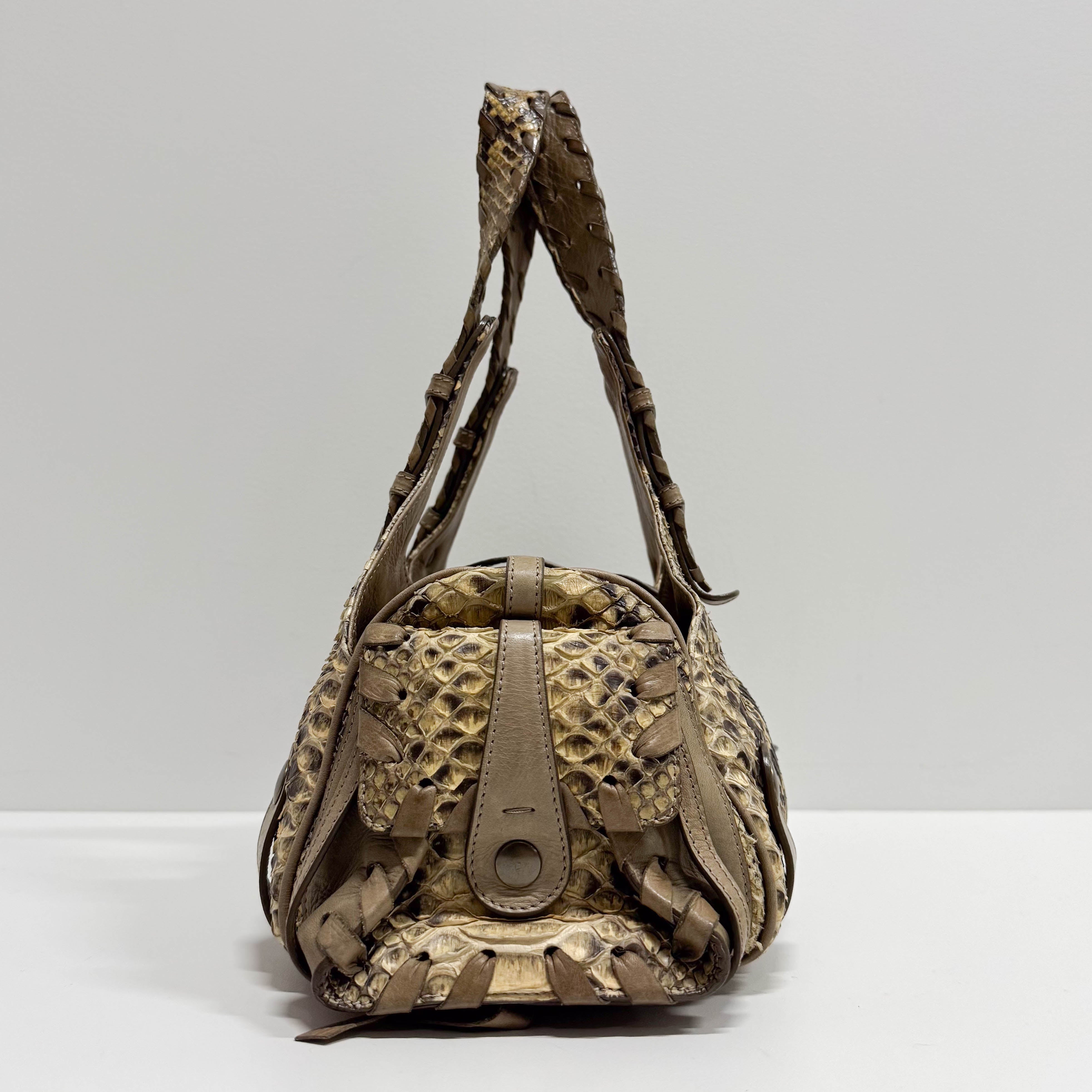 Silverado Beige Python Embossed Leather Shoulder Bag