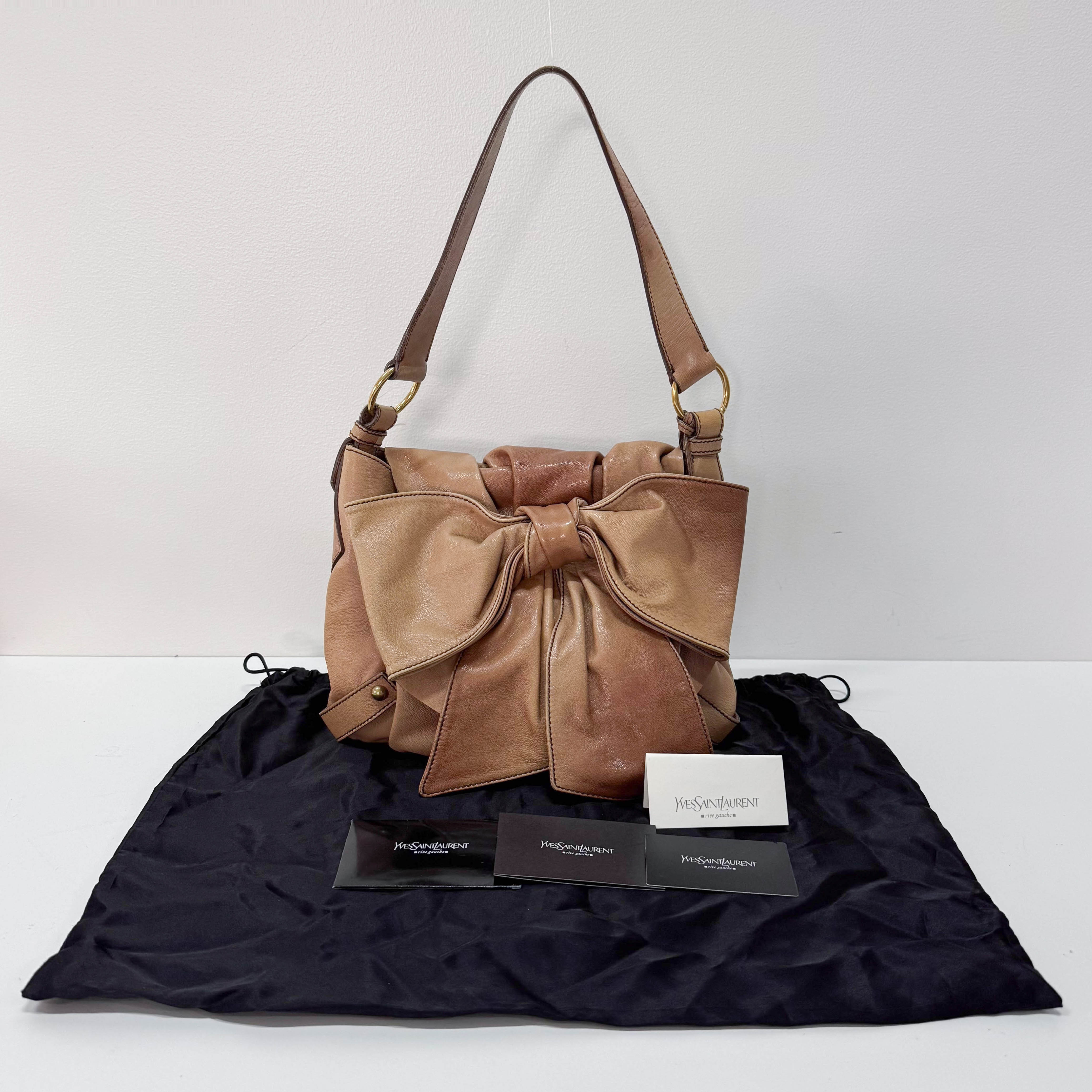 Ribbon Brown Leather Shoulder Bag