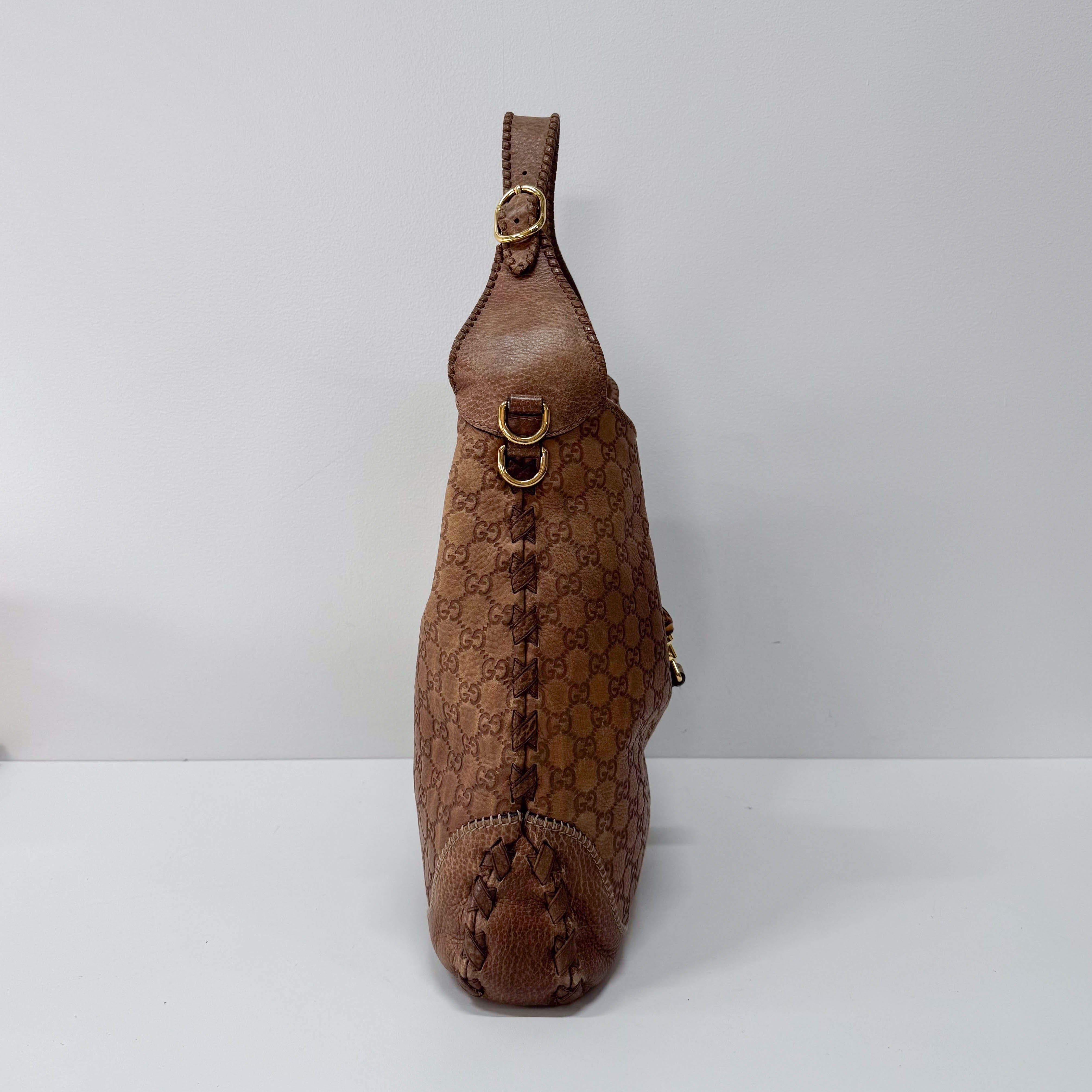 New Jackie Bamboo Guccissima Brown Calfskin Shoulder Bag