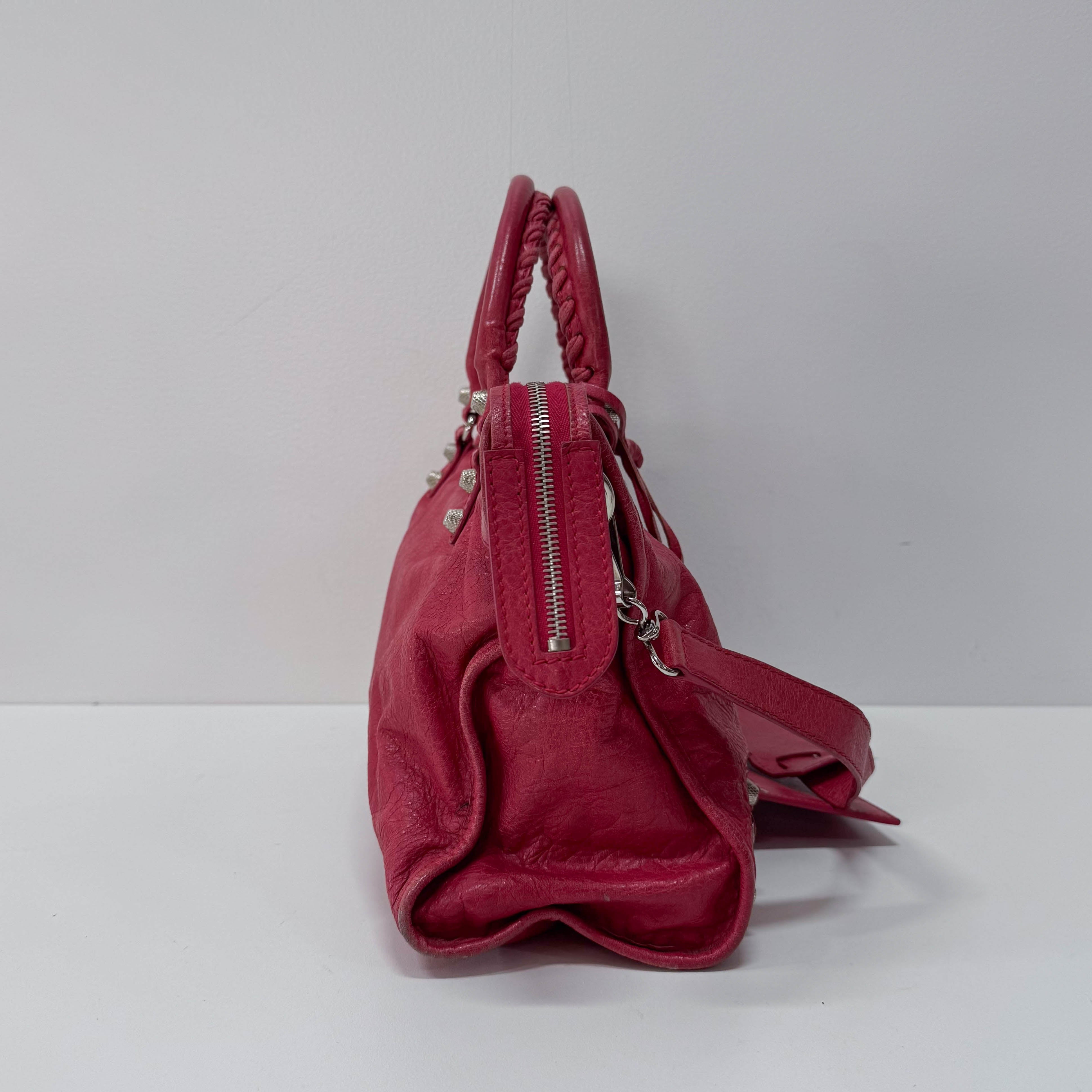 City Magenta Leather Top Handle Bag