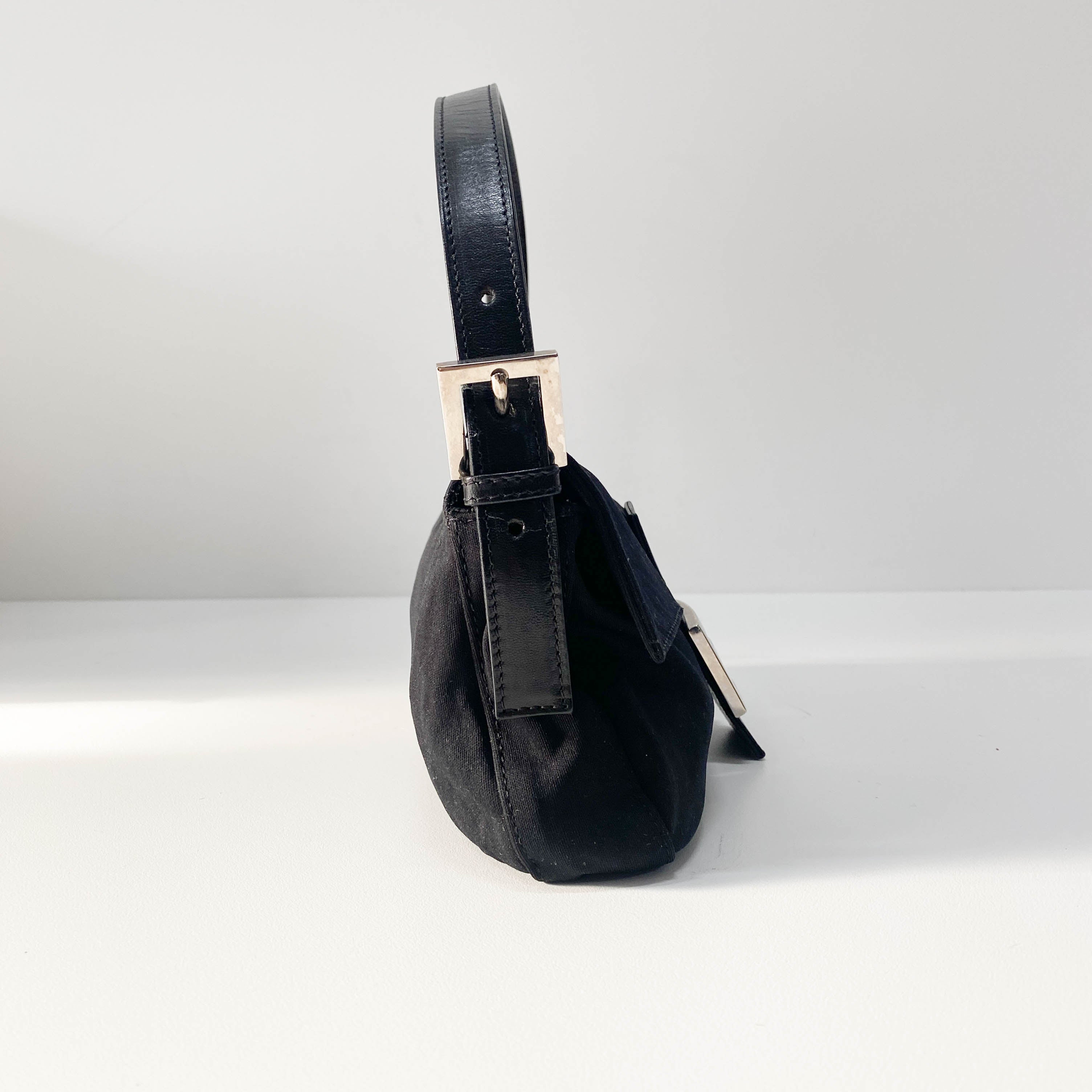 Baguette Black Neoprene Shoulder Bag