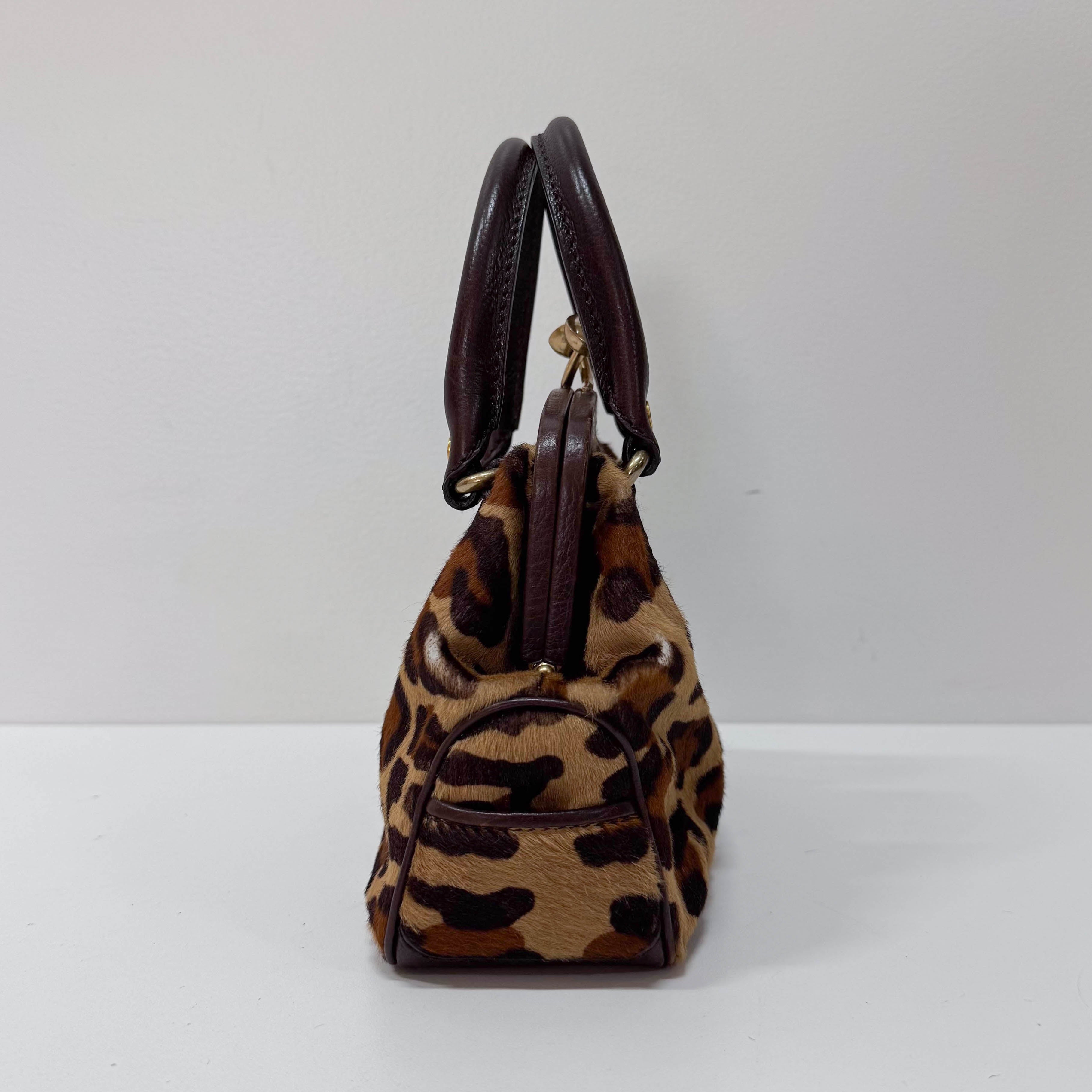 Leopard Print Pony Hair Top Handle Bag