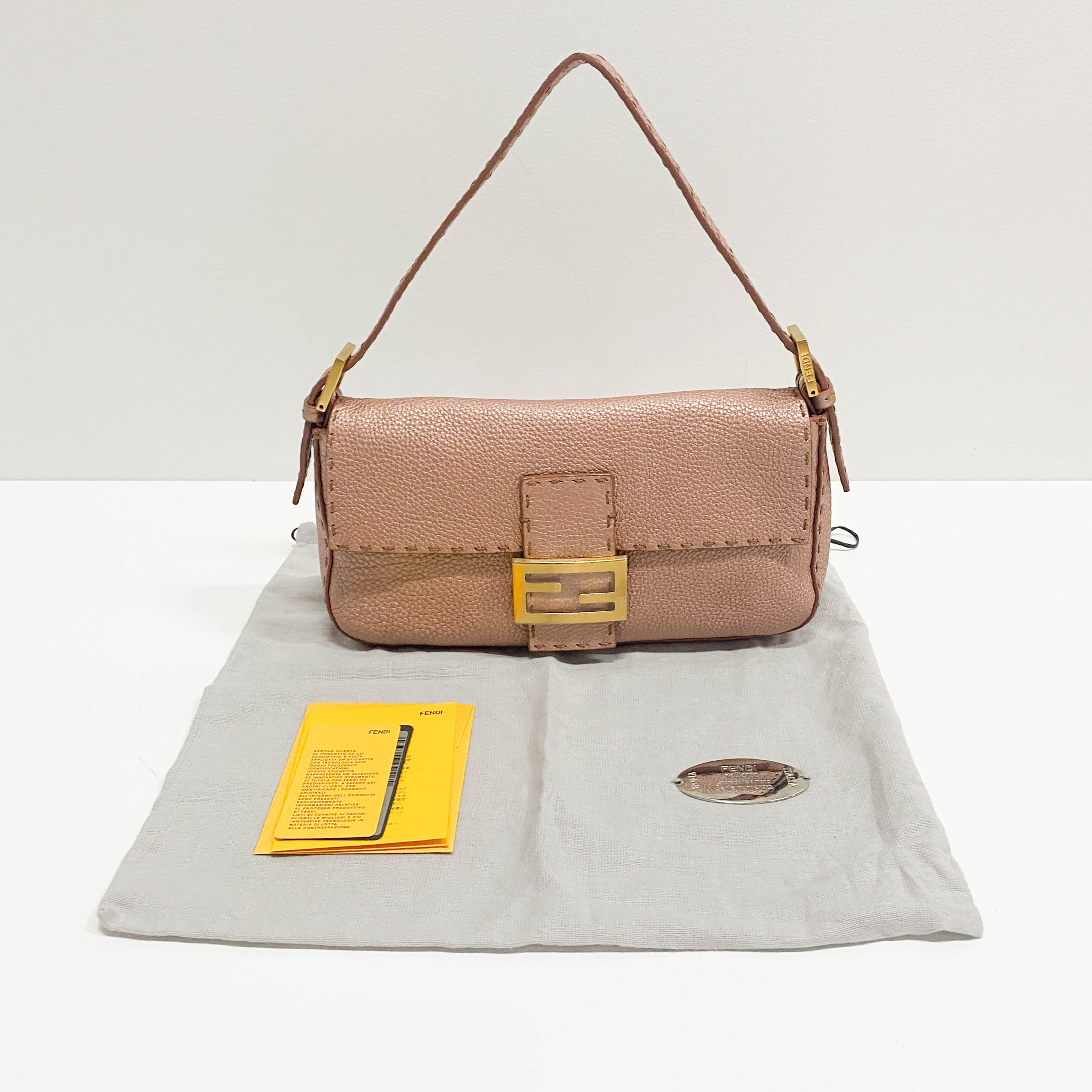 Selleria Baguette Rosegold Leather Shoulder Bag