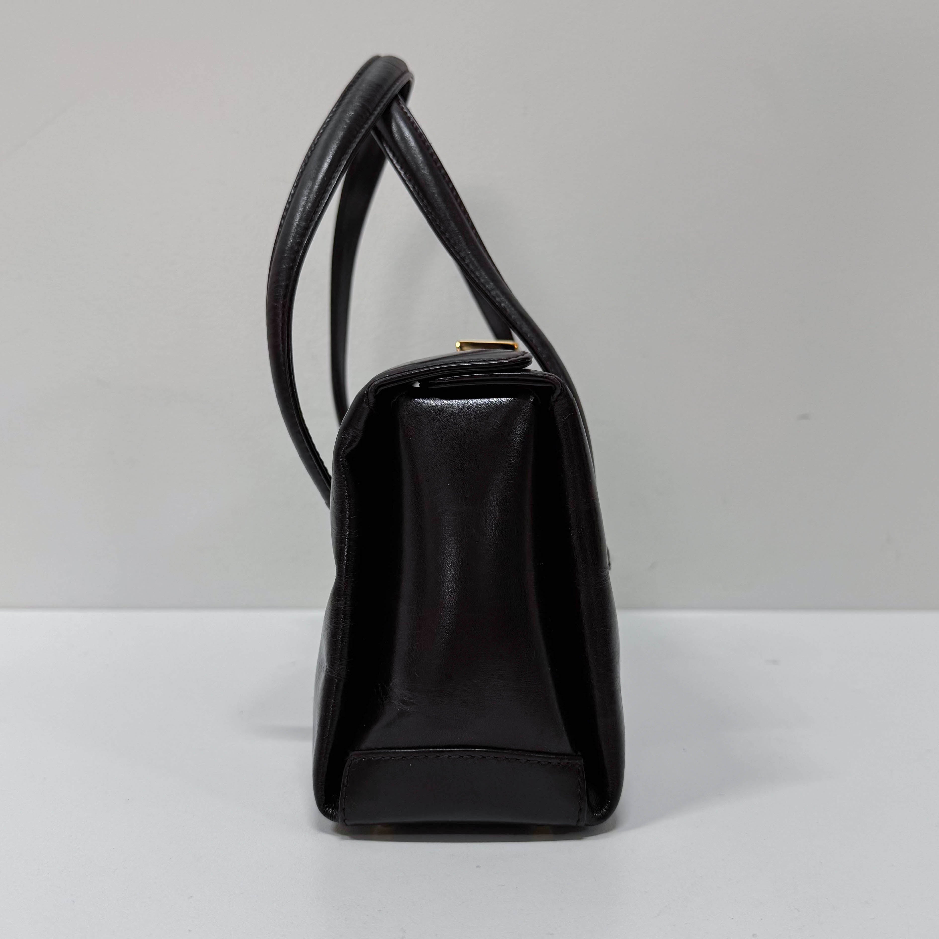 G Buckle Top Brown Leather Handbag