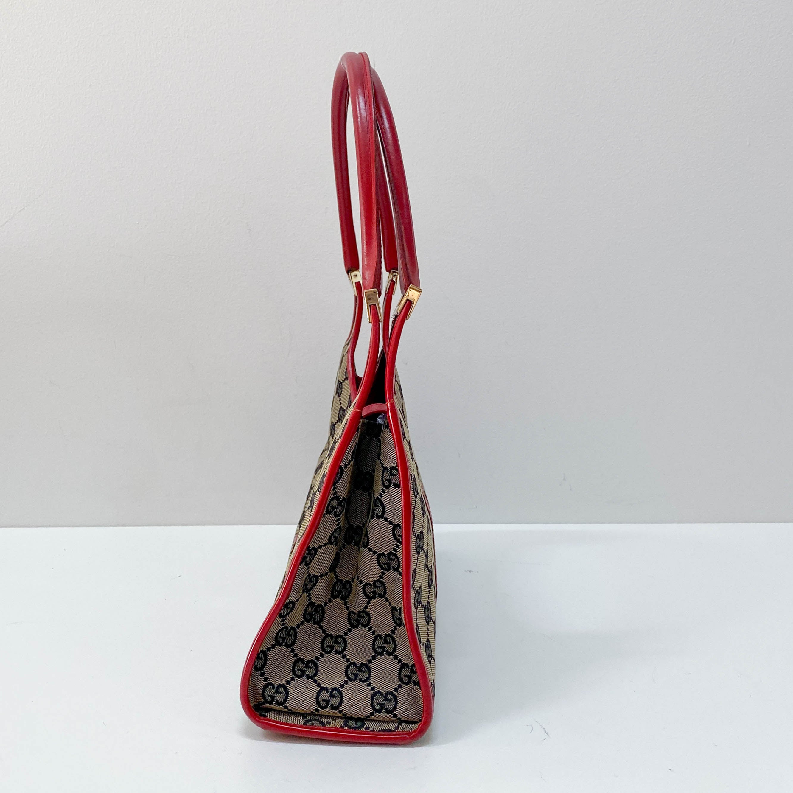 Jackie GG Supreme Brown Canvas & Red Leather Shoulder Bag