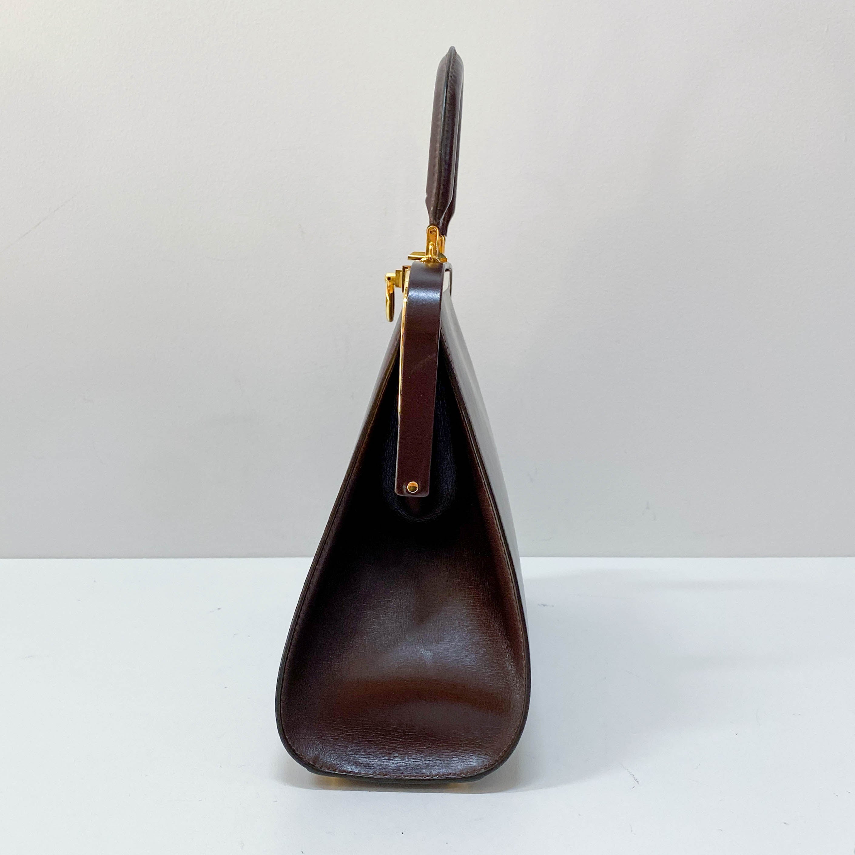 Brown Leather Top Handle Two Way Bag