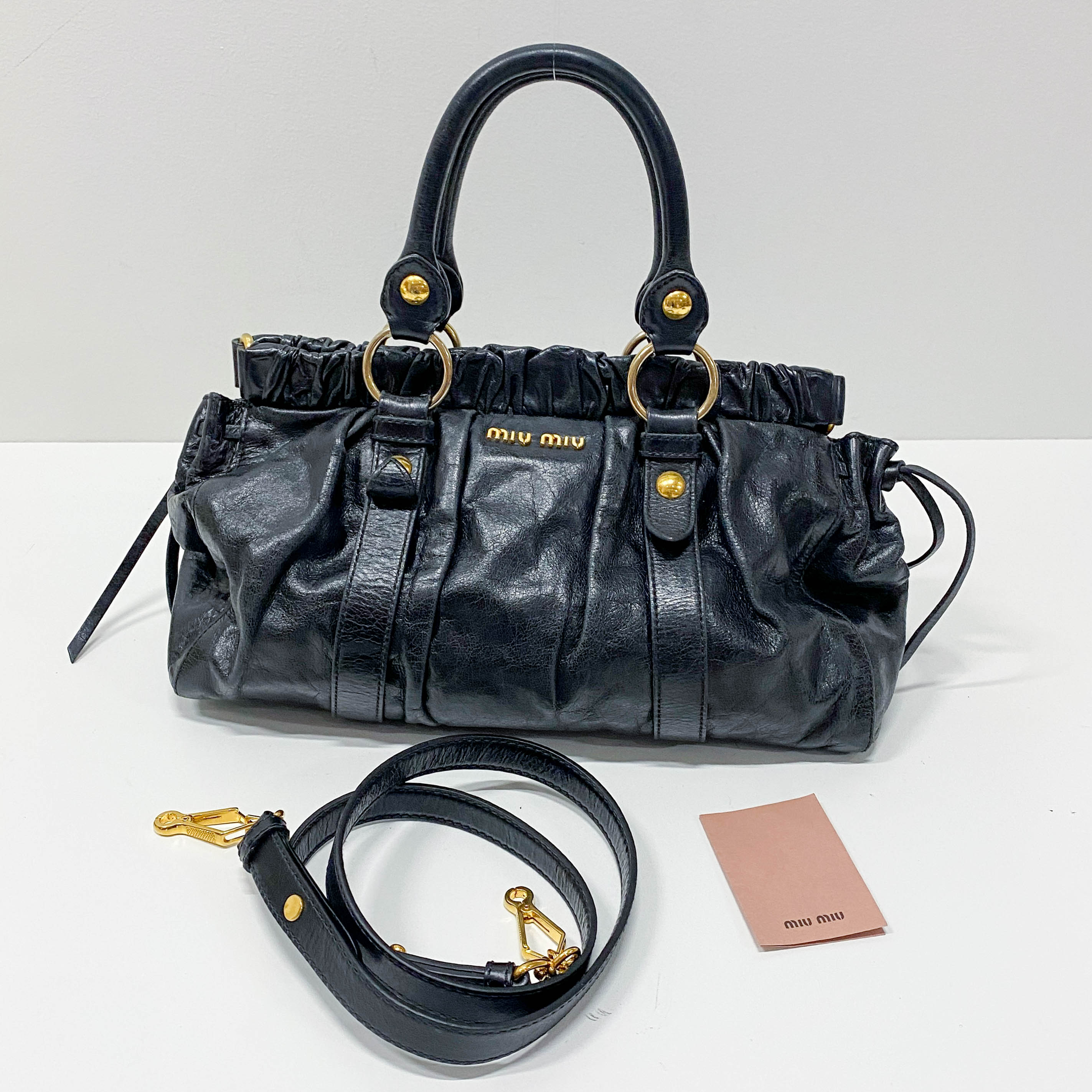 Vitello Black Calfskin Leather Two Way Bag