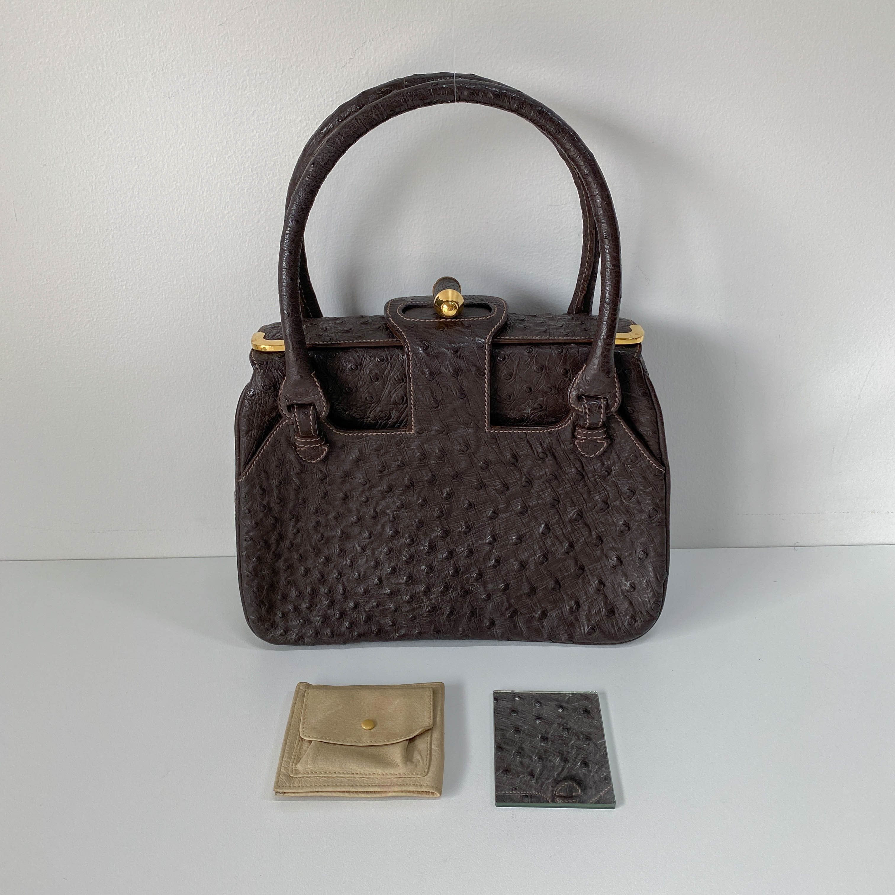 Top Lock Dark Brown Leather Handbag