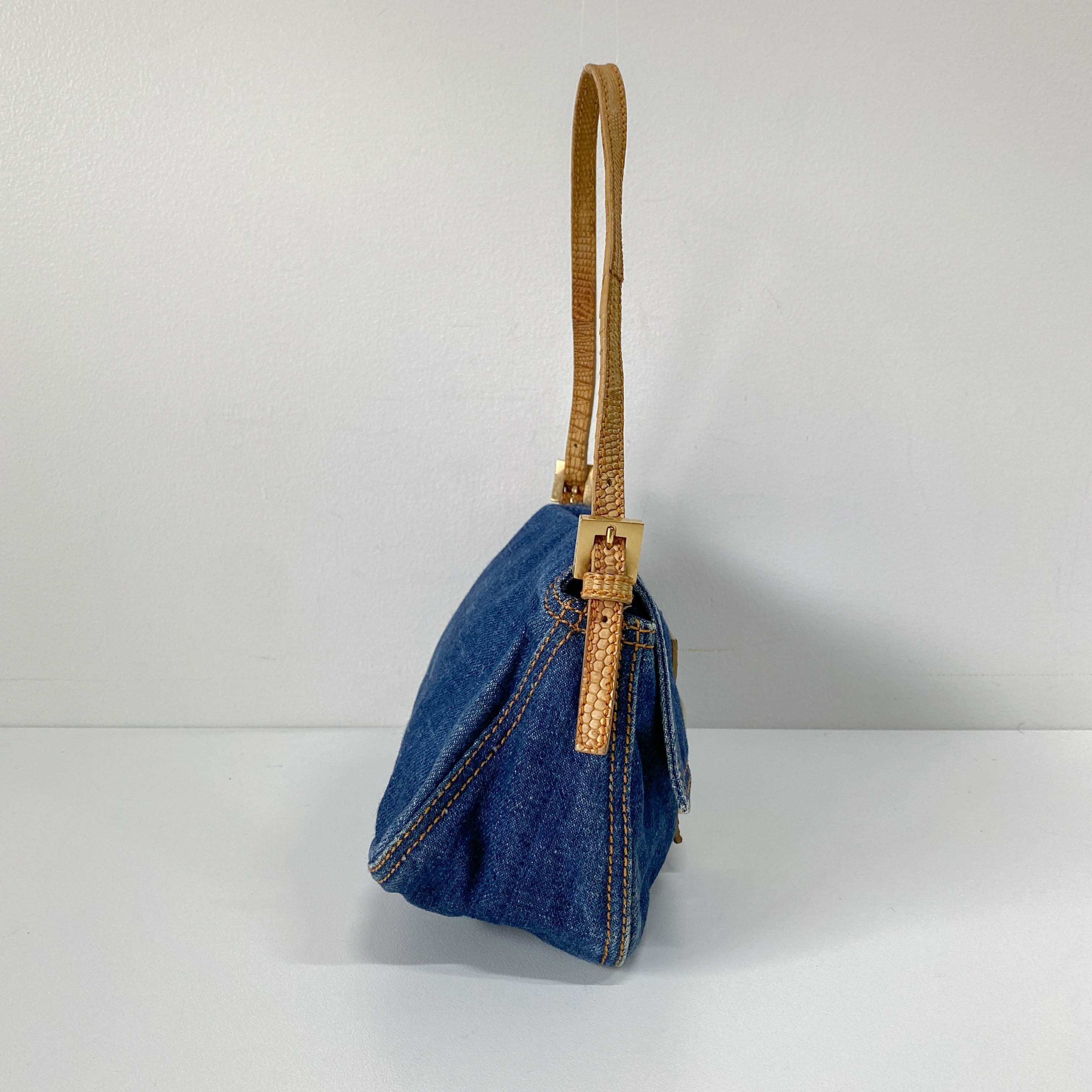 Mini Mamma Baguette Blue Denim Shoulder Bag