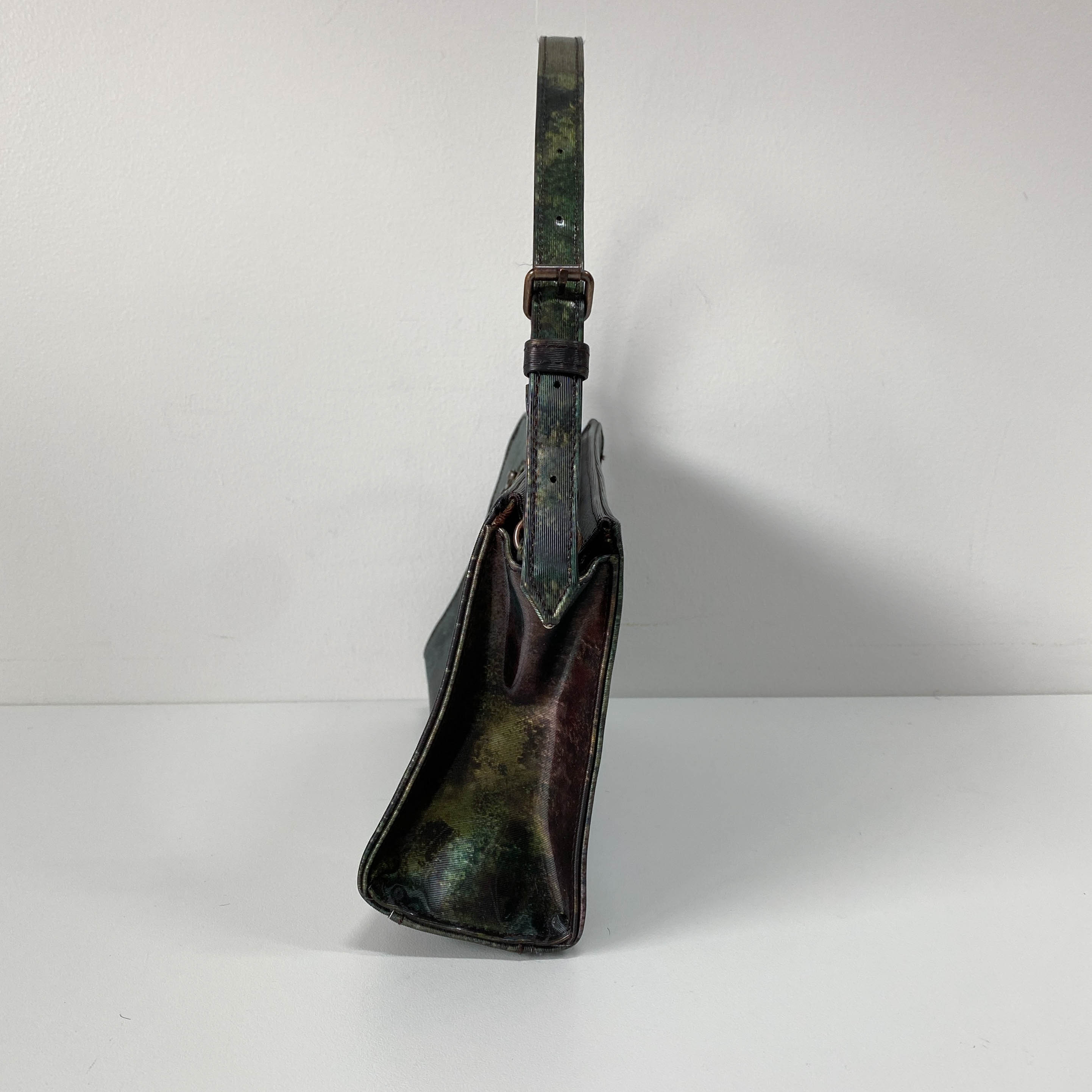 Green Coated Canvas Shoulder Bag