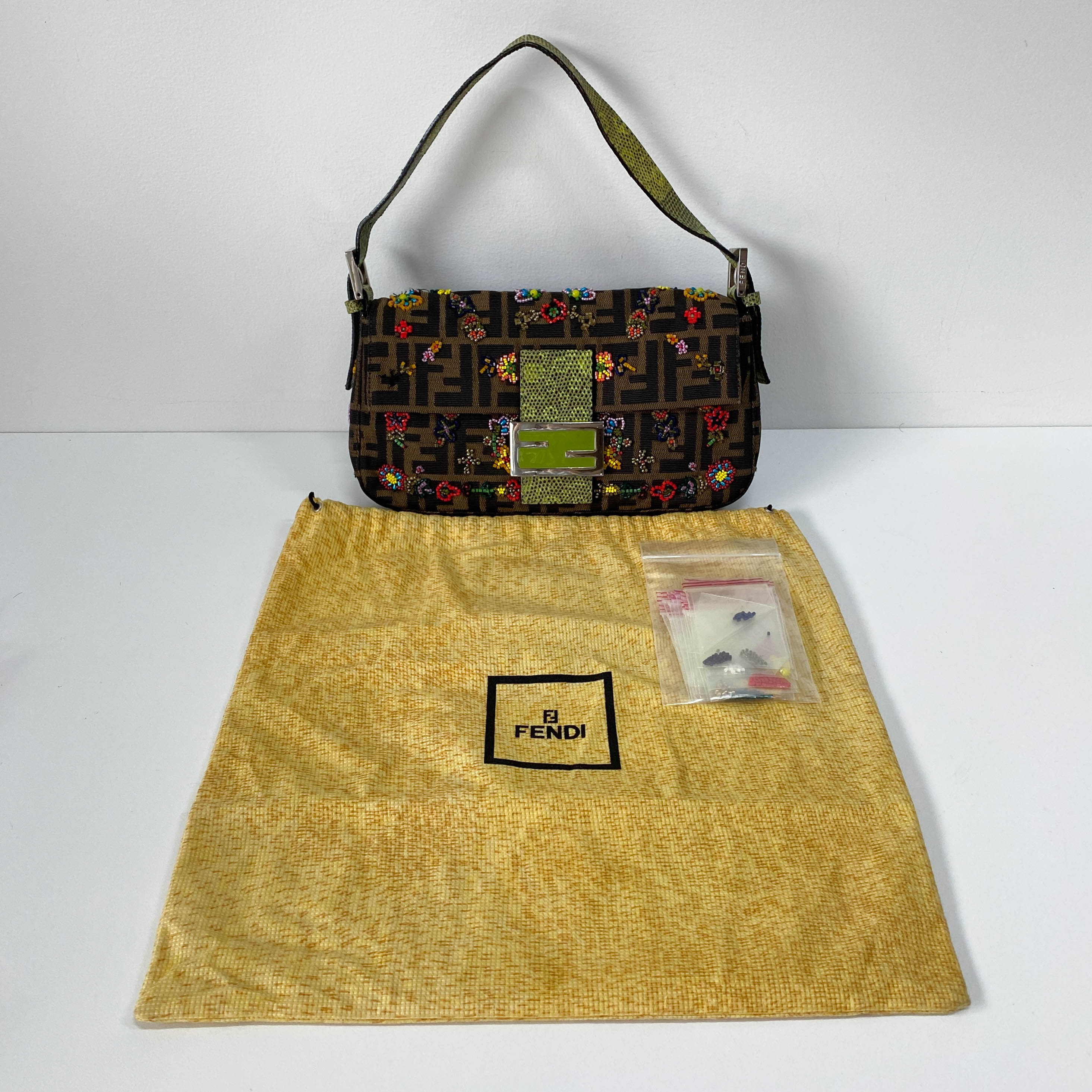 Zucca FF Design With Beads Baguette Shoulder Bag