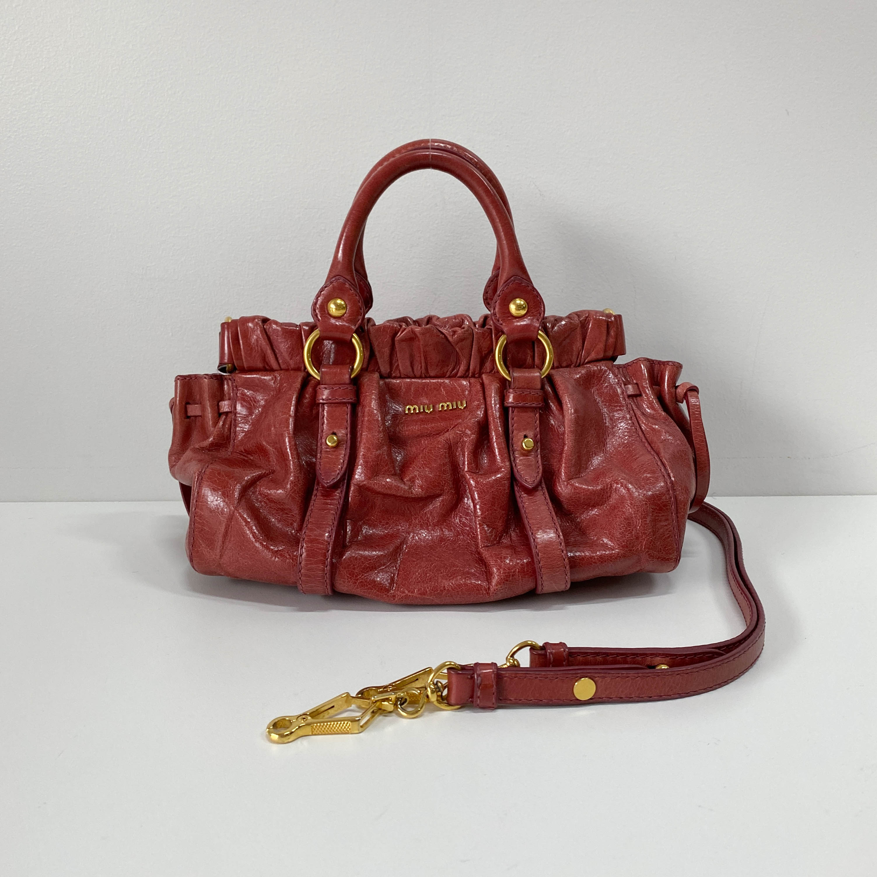 Mini Vitello Red Calfskiin Leather Two Way Bag