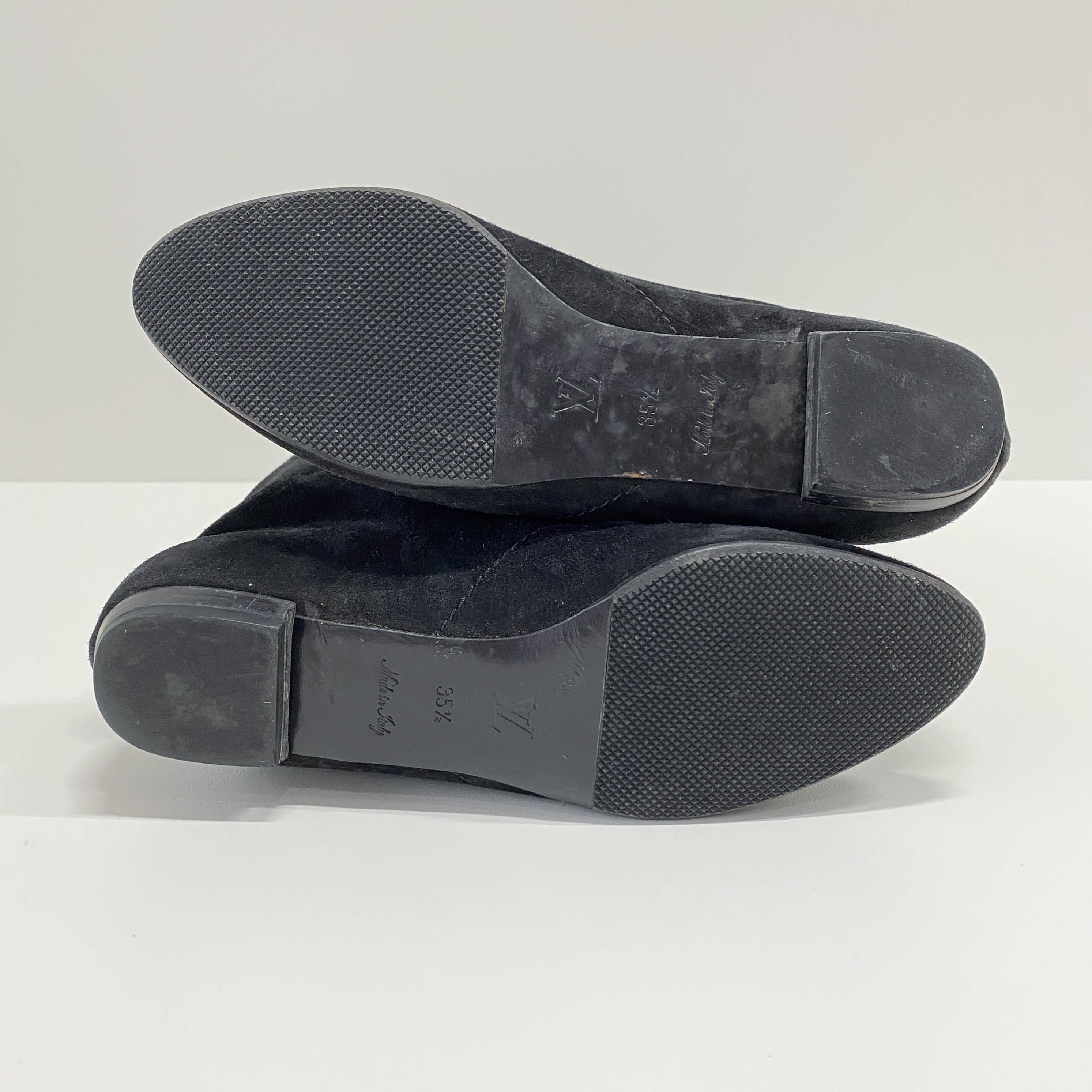 35 1/2 Black Suede Leopard Print Pony Hair Tall Boots