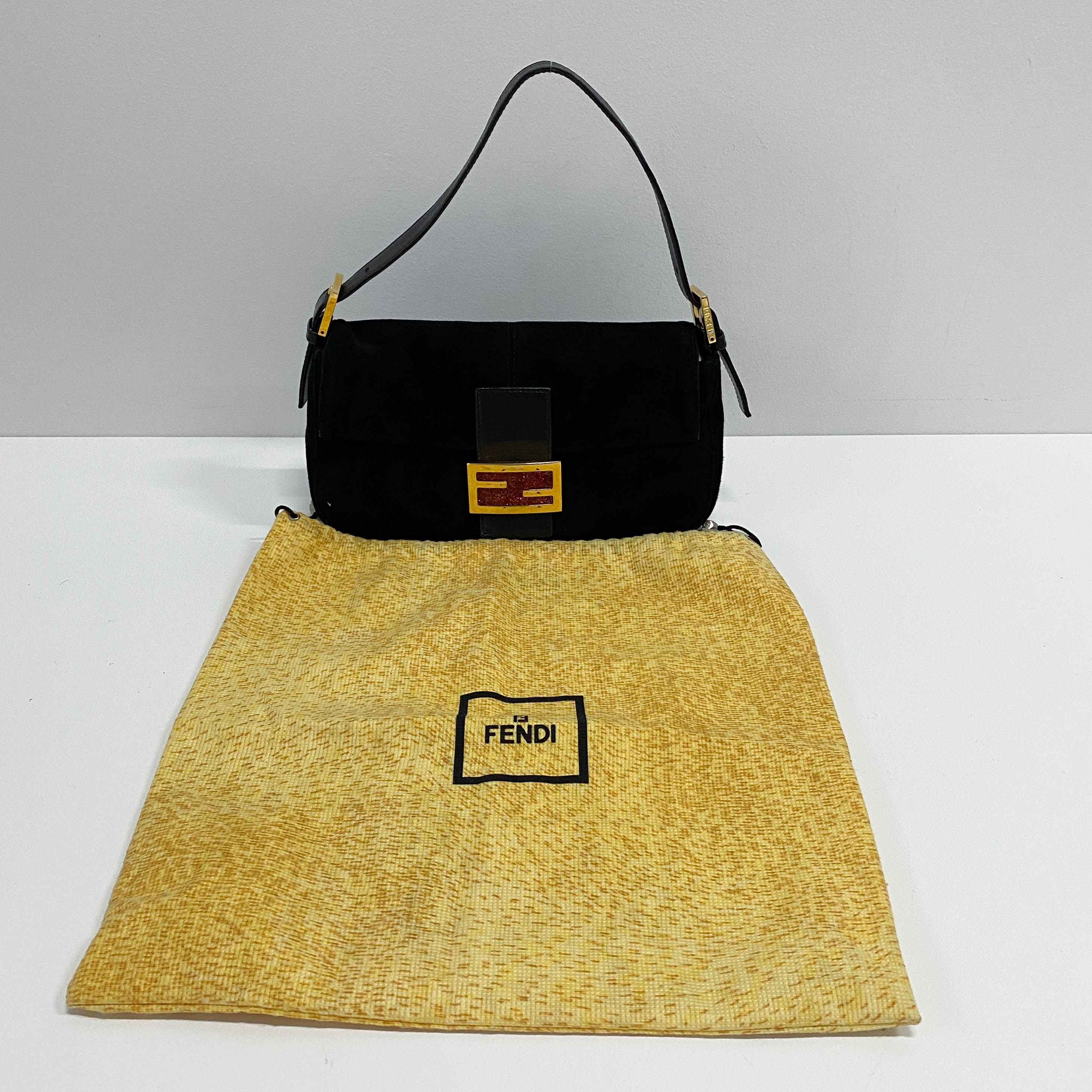 Baguette Black Suede Shoulder Bag