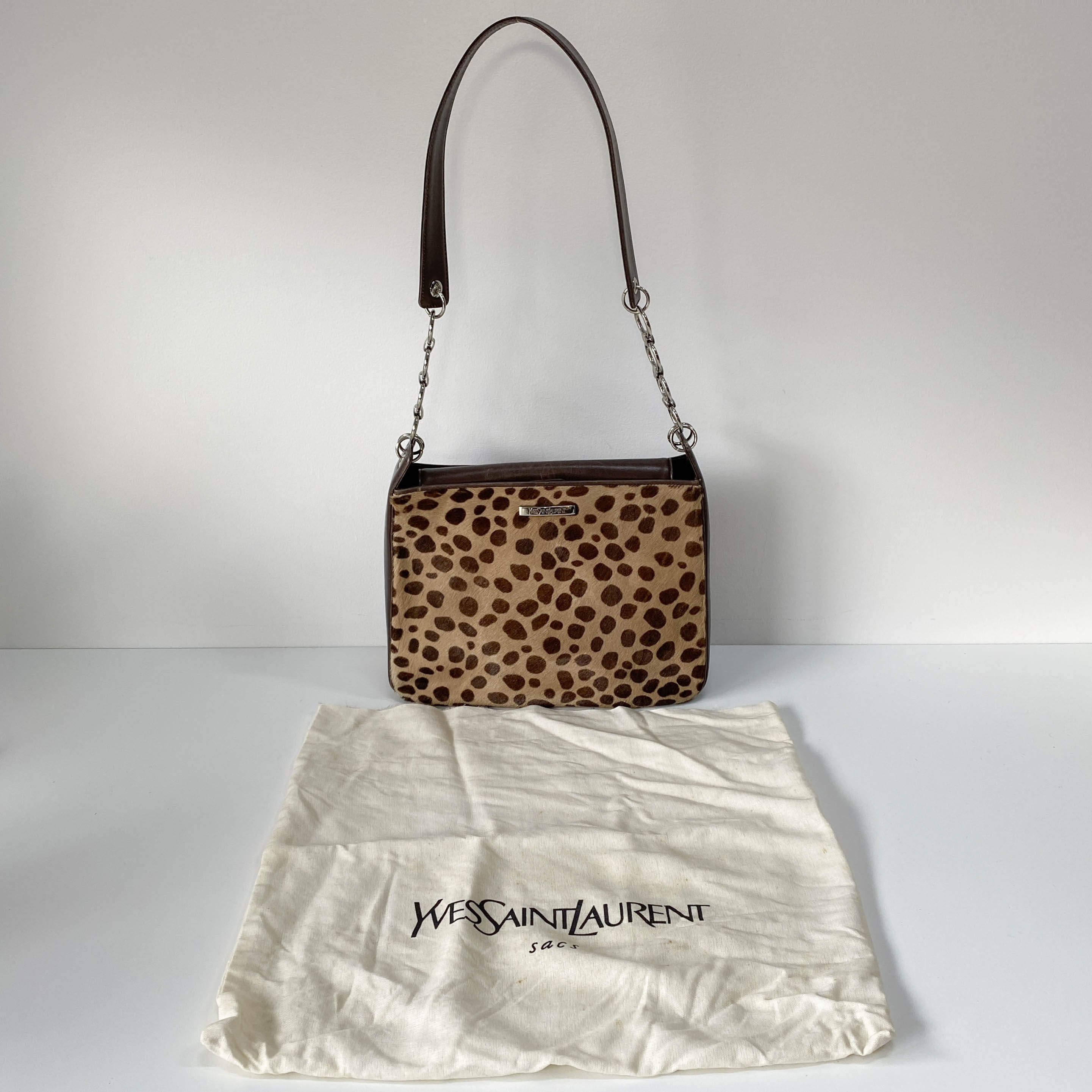 Brown Leopard Print Pony Hair Shoulder Bag