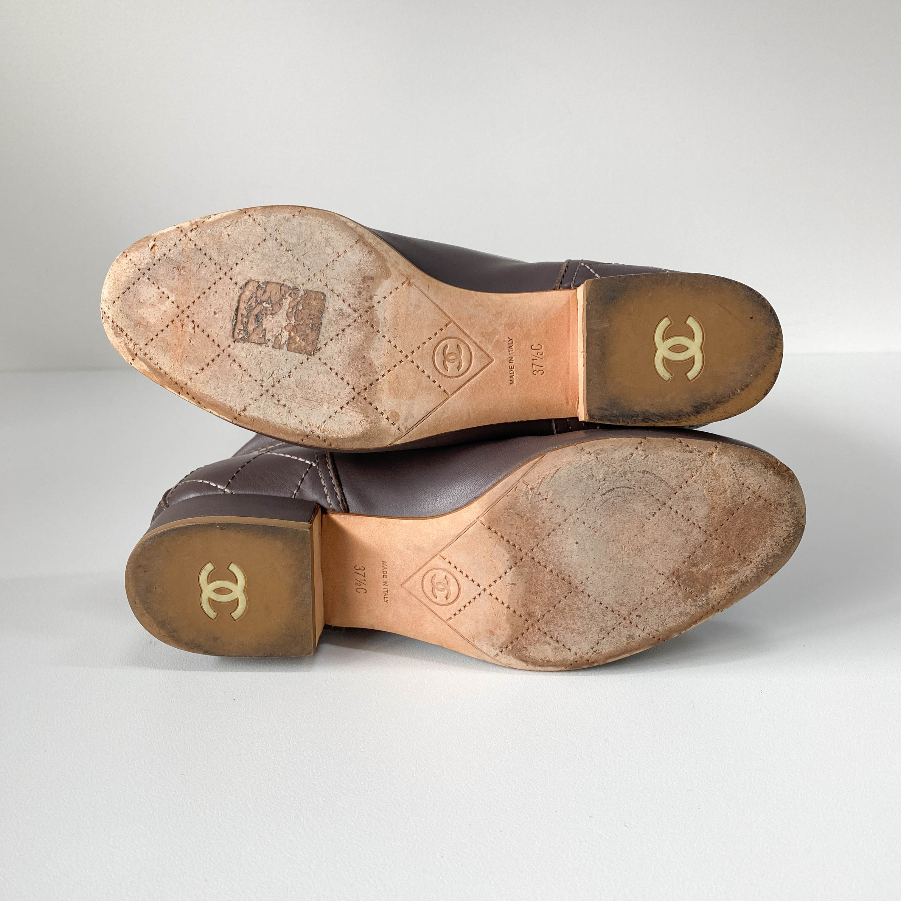 37 1/2 Brown Nappa Leather Tall Boots