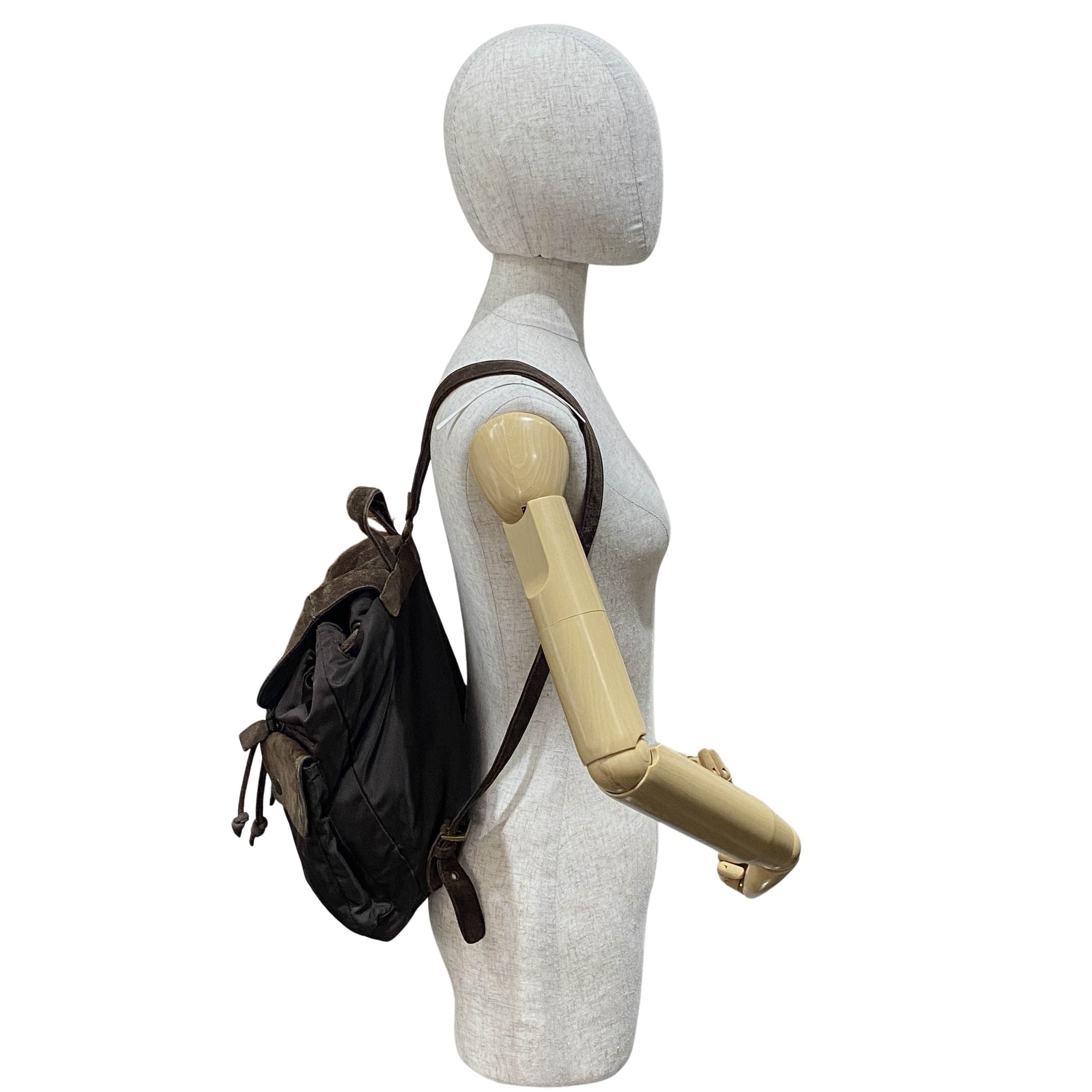 Brown Nylon & Suede Backpack