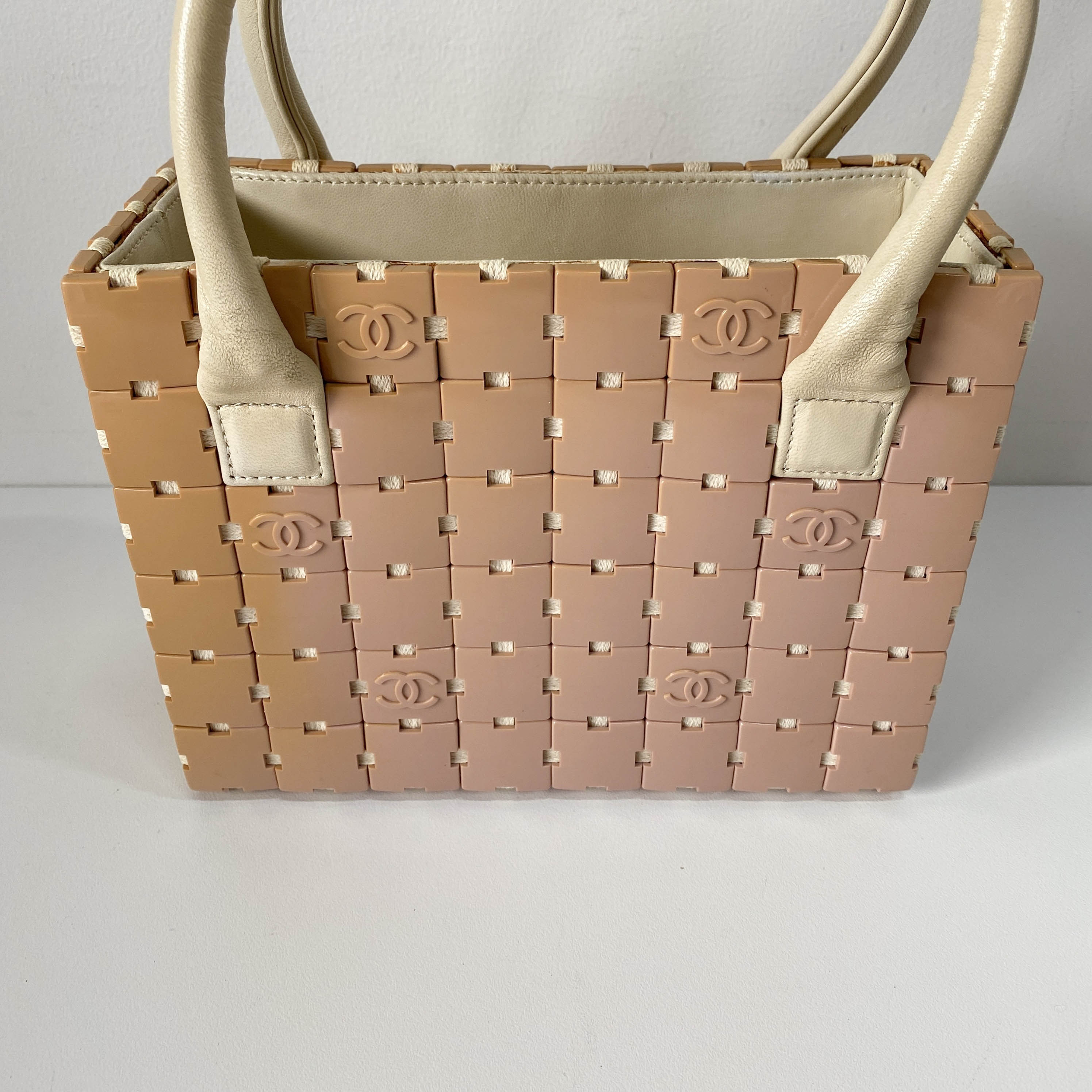 Puzzle Pink/Beige Leather Hand Bag