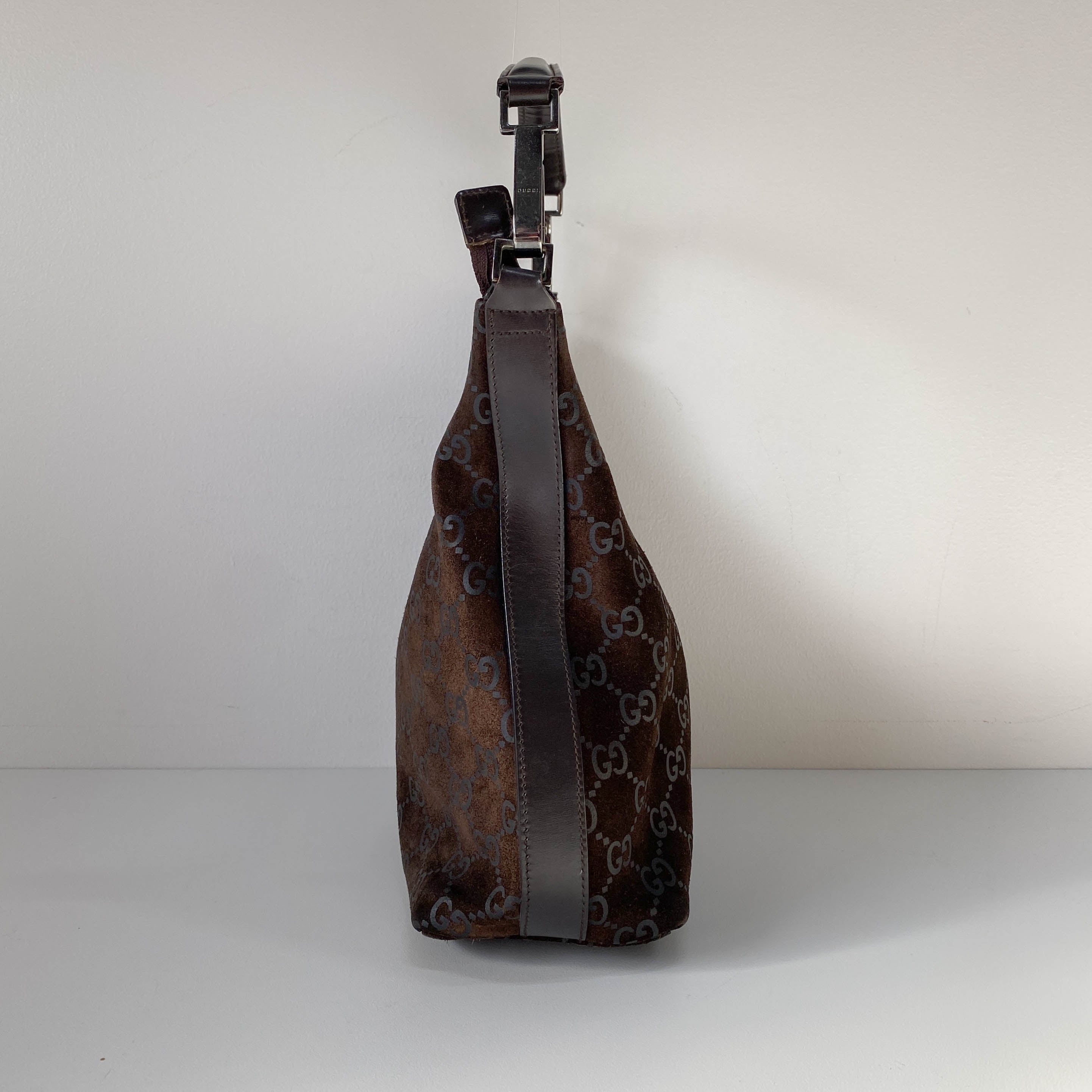 GG Brown Suede Hobo Shoulder Bag