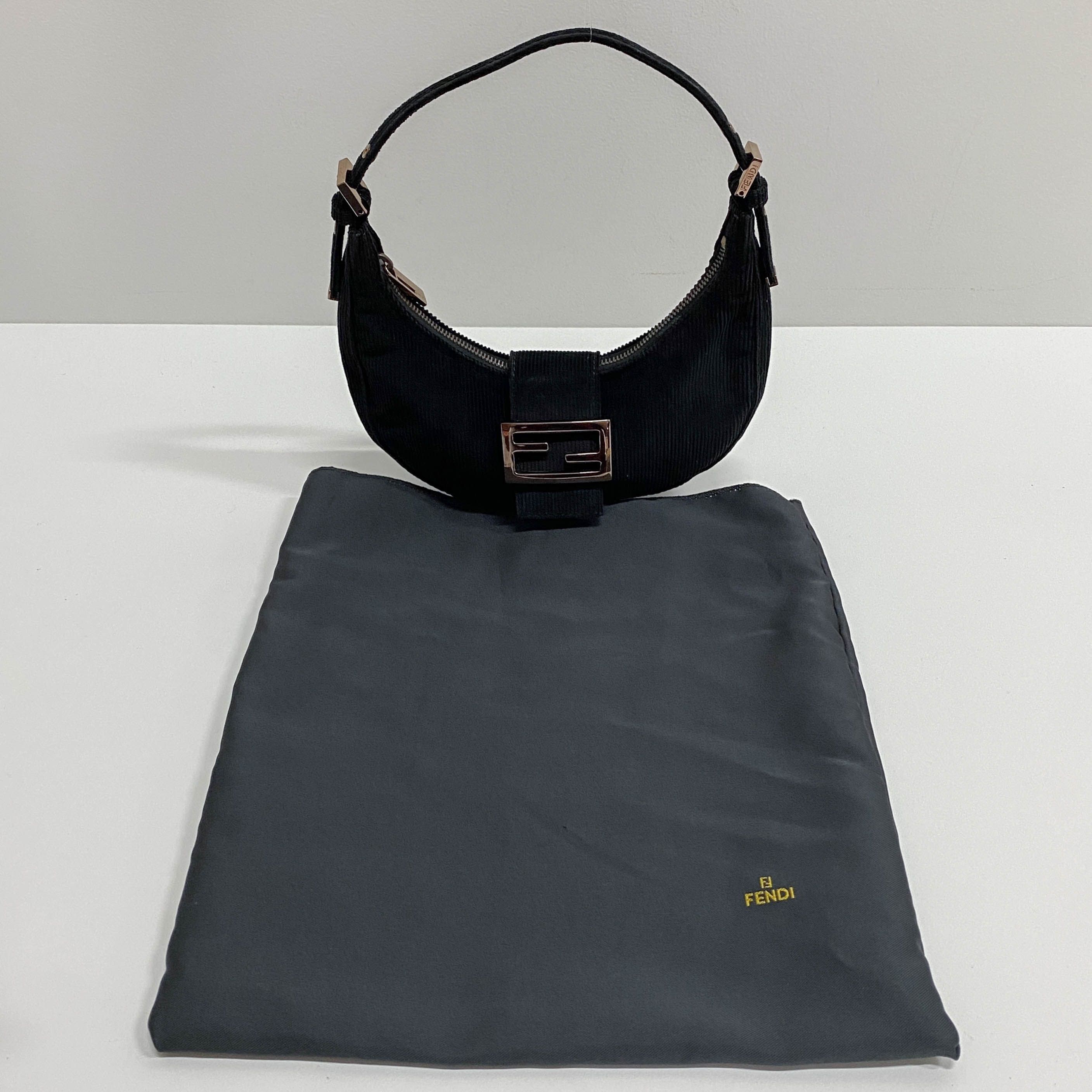 Croissant Black Corduroy Shoulder Bag