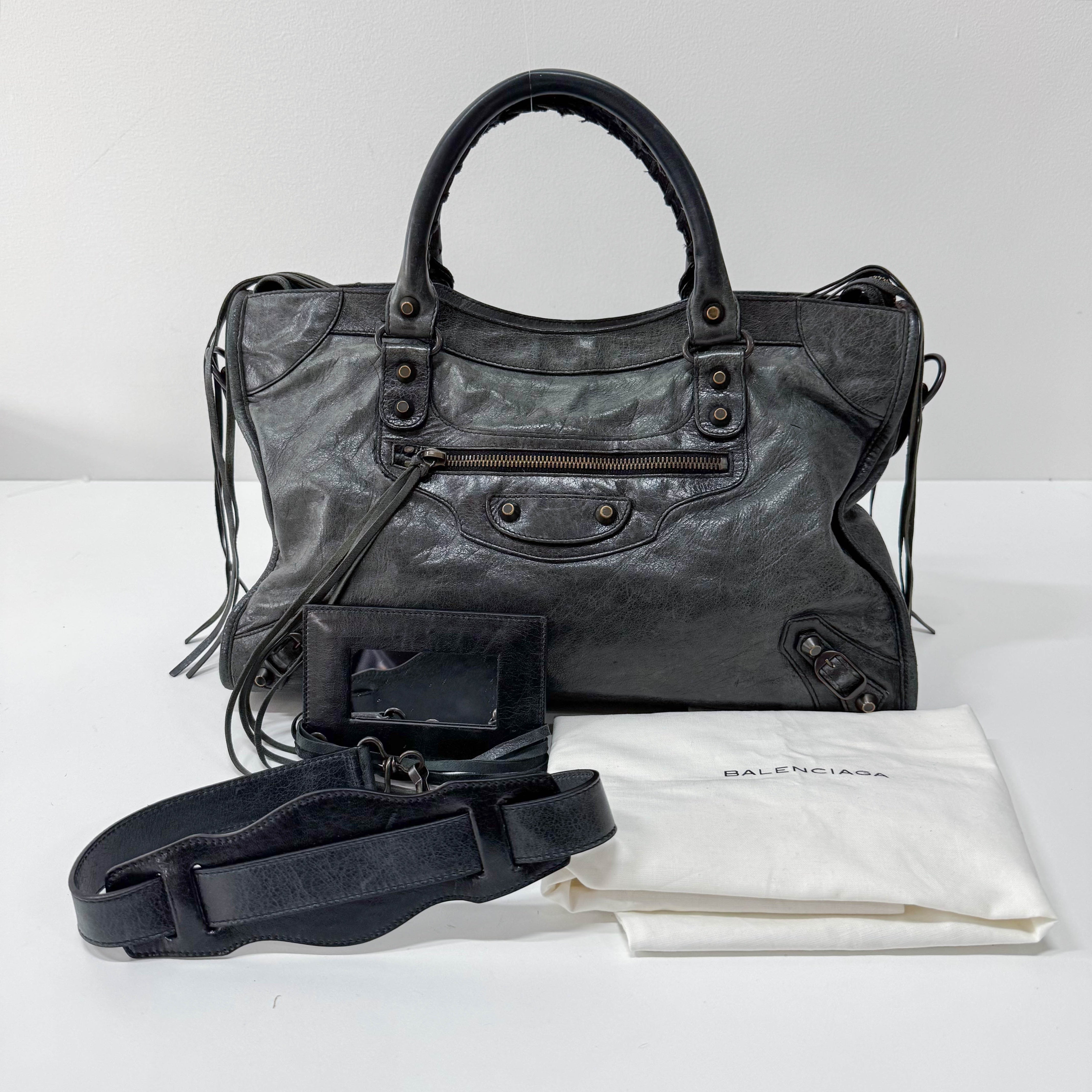 The First Grey Calfskin Leather Two Way Bag
