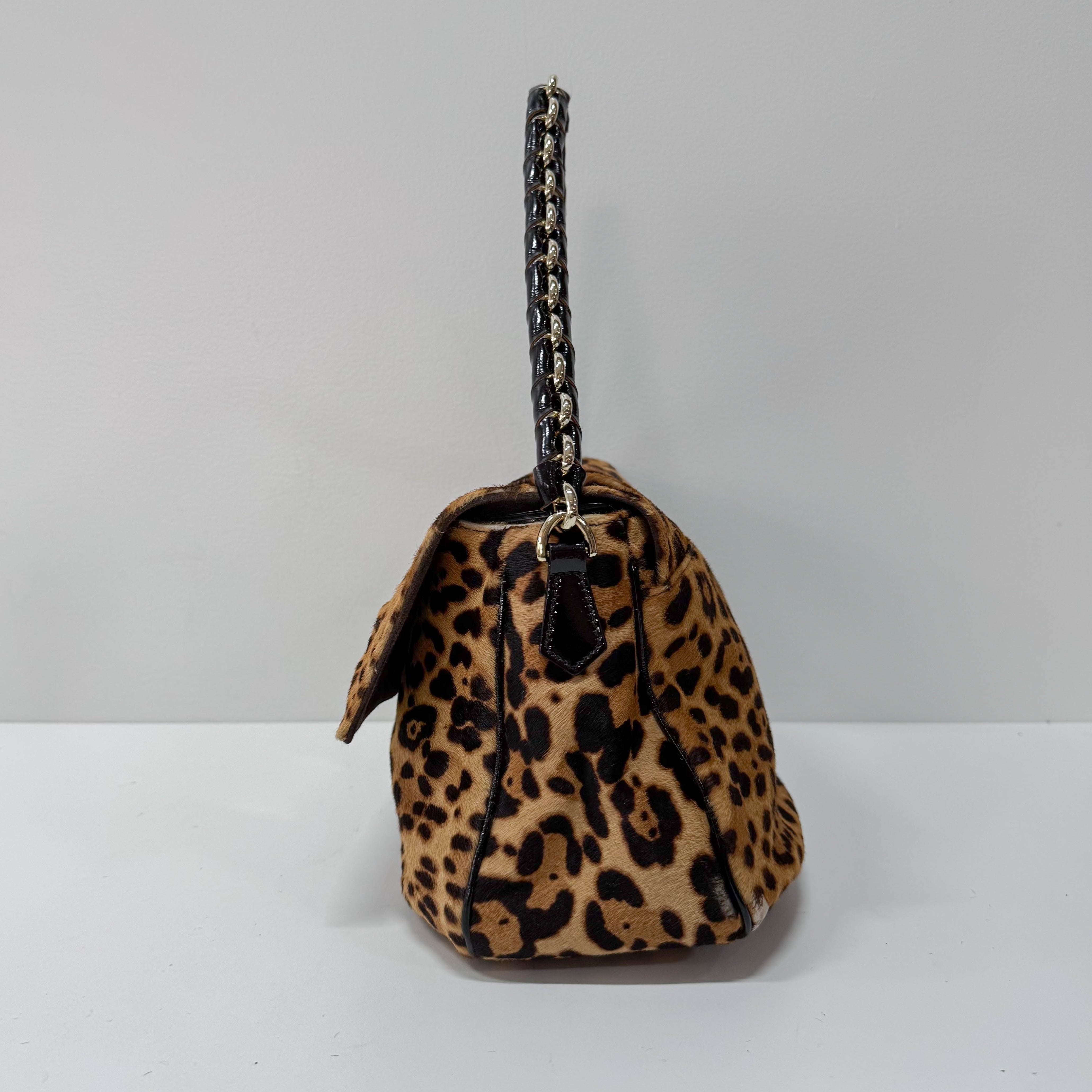 Mamma Baguette Leopard Print Pony Hair Shoulder Bag