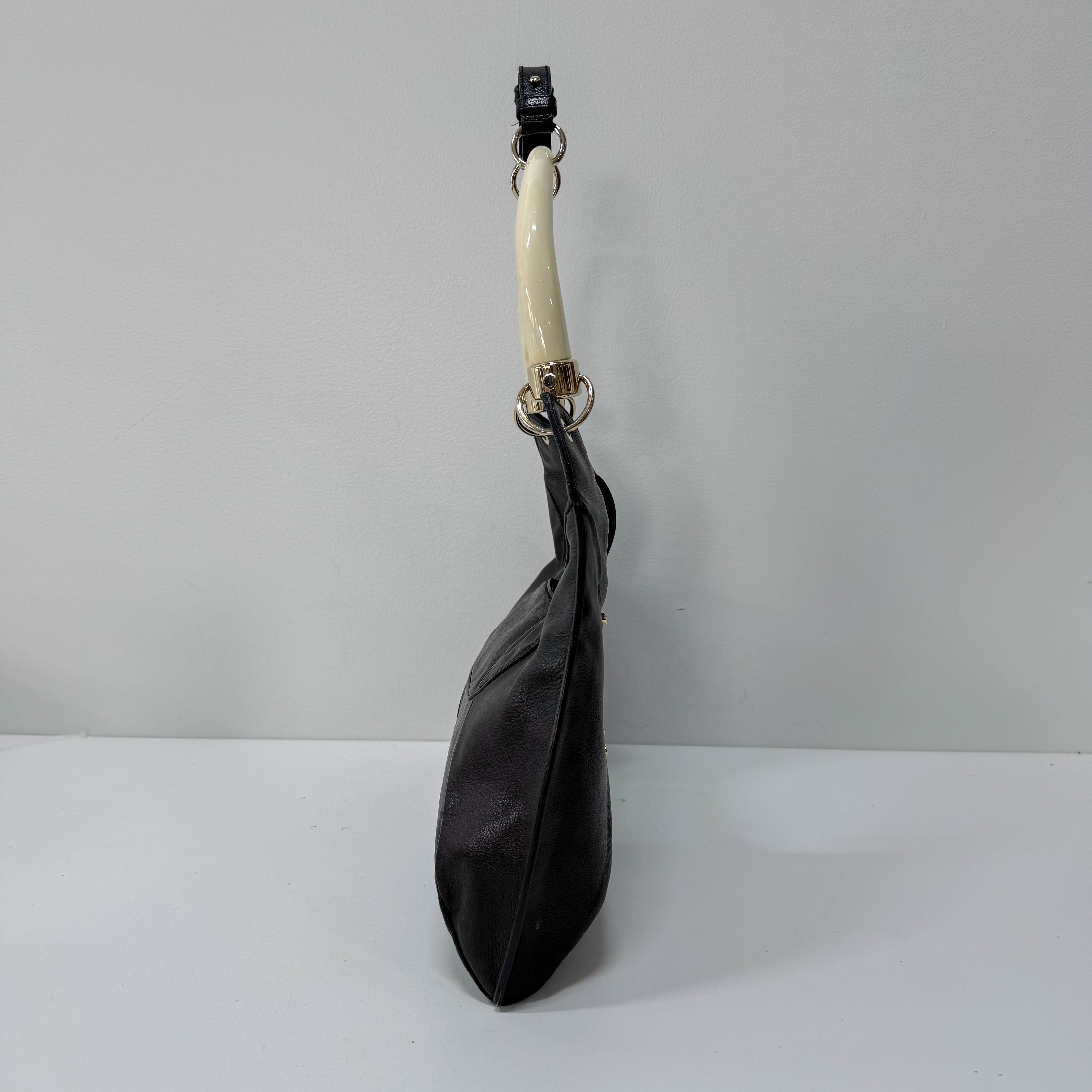 Mombasa Black Leather Double Buffalo Horn Shoulder Bag