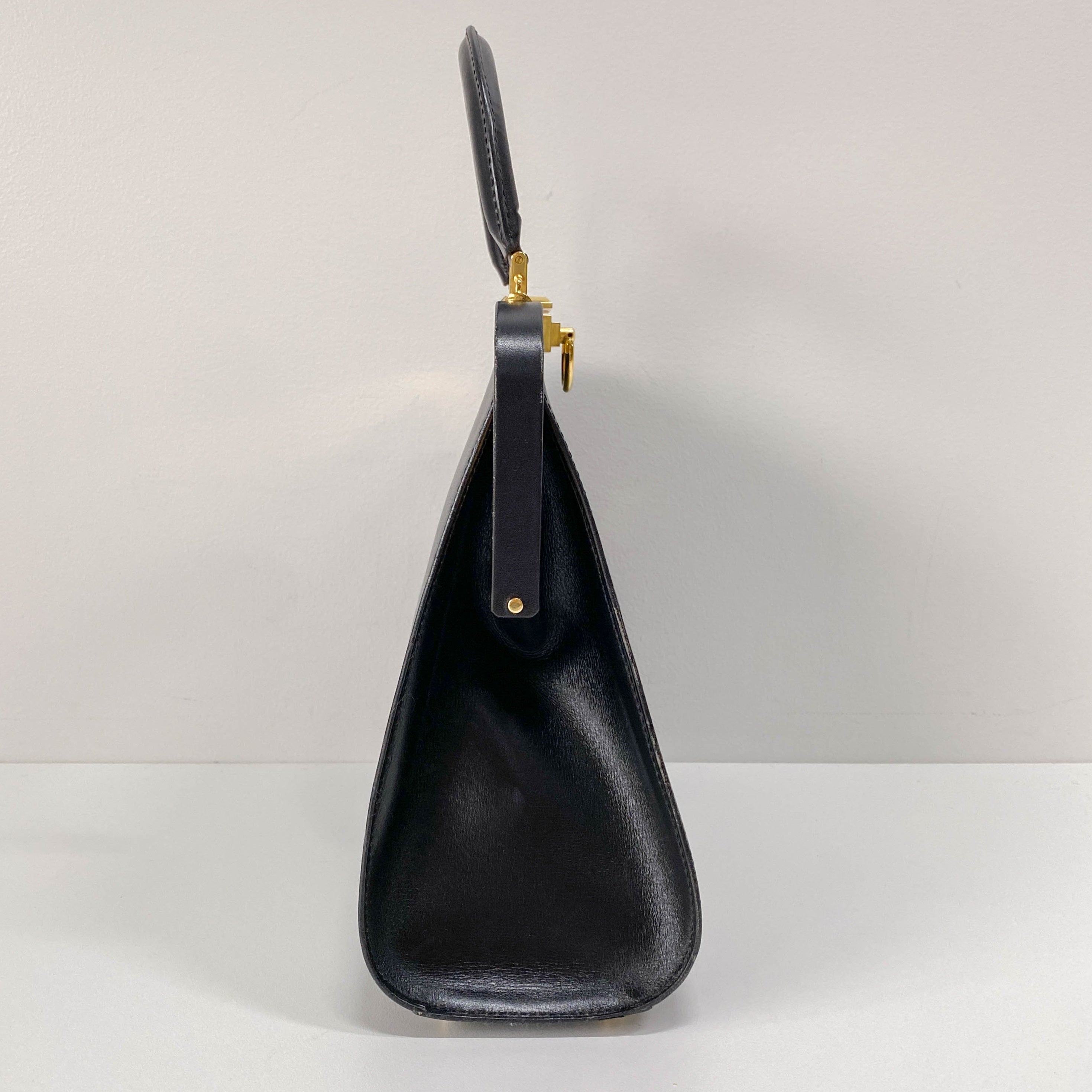 Black Leather Top Handle Bag