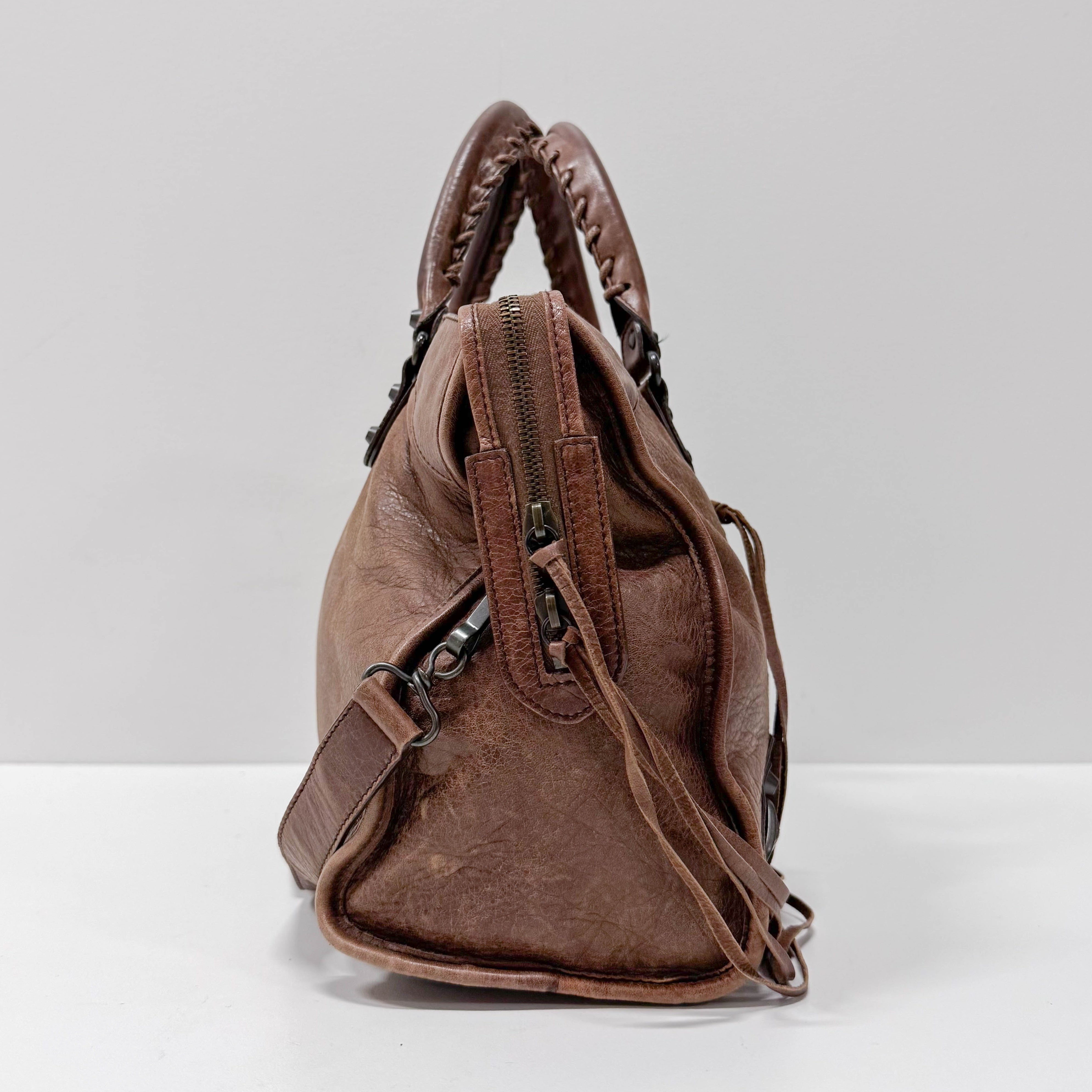 The City Brown Leather Shoulder Bag