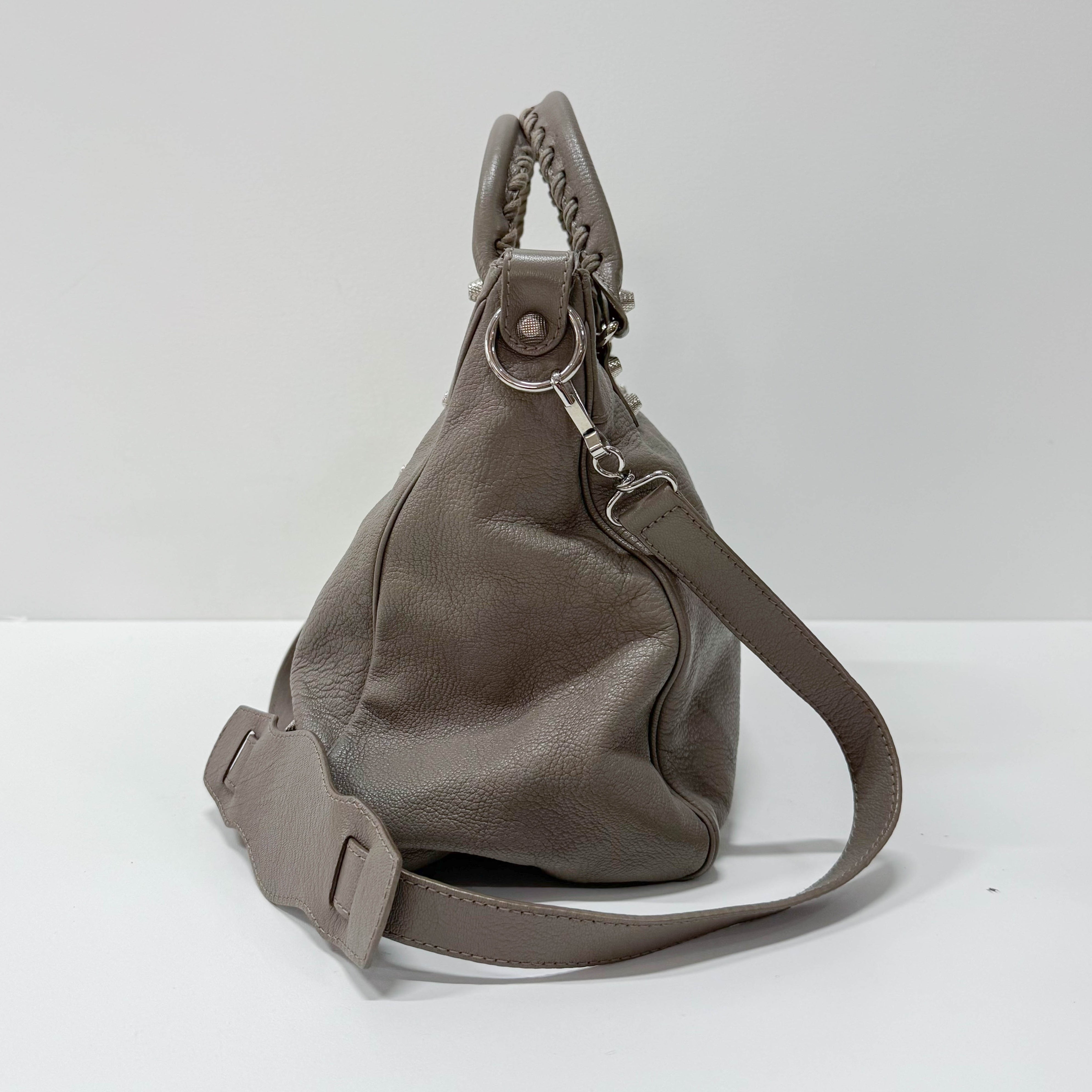 The Velo Grey Calfskin Leather Two Way Bag