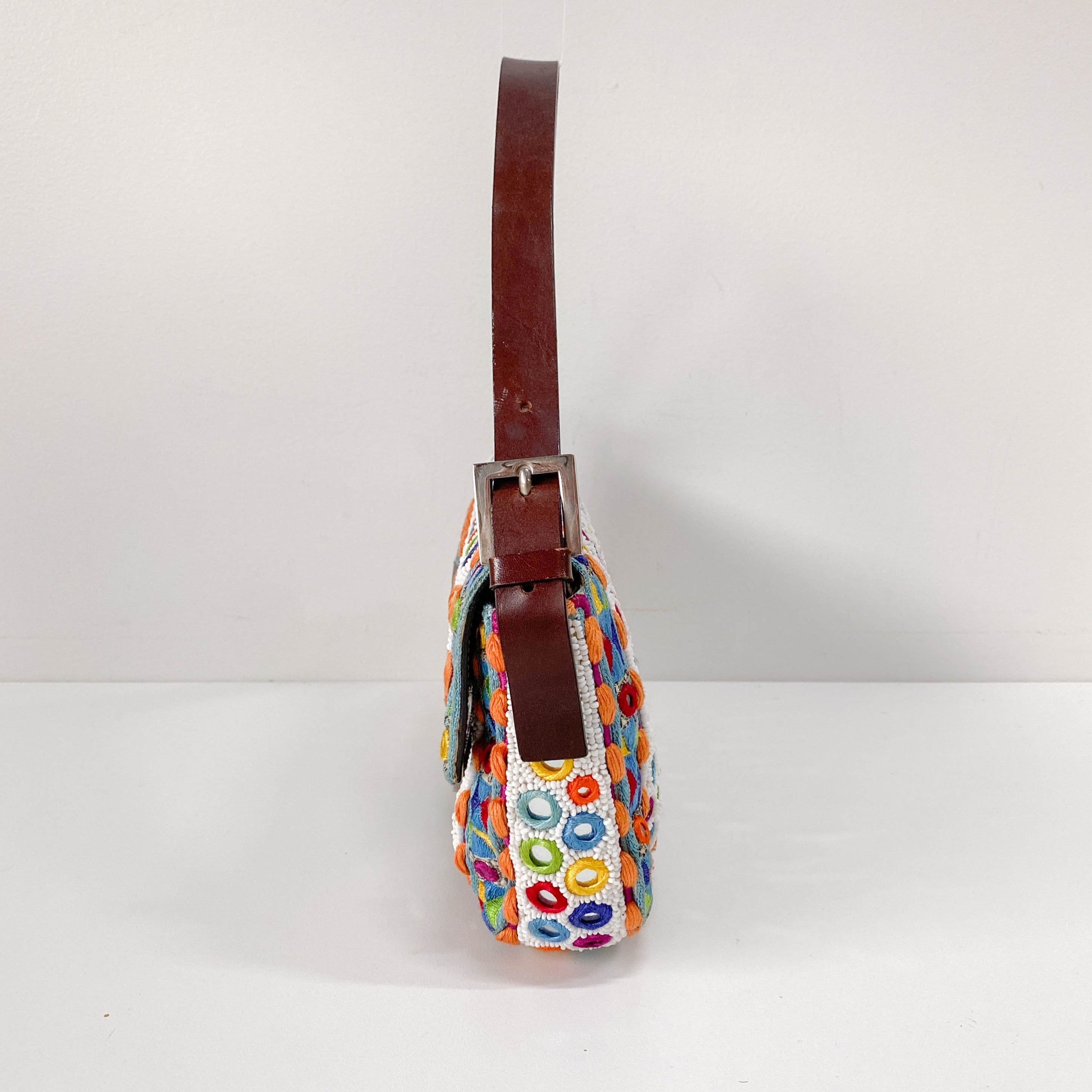 Baguette Multicolor Mirror Beaded Embroidered Shoulder Bag