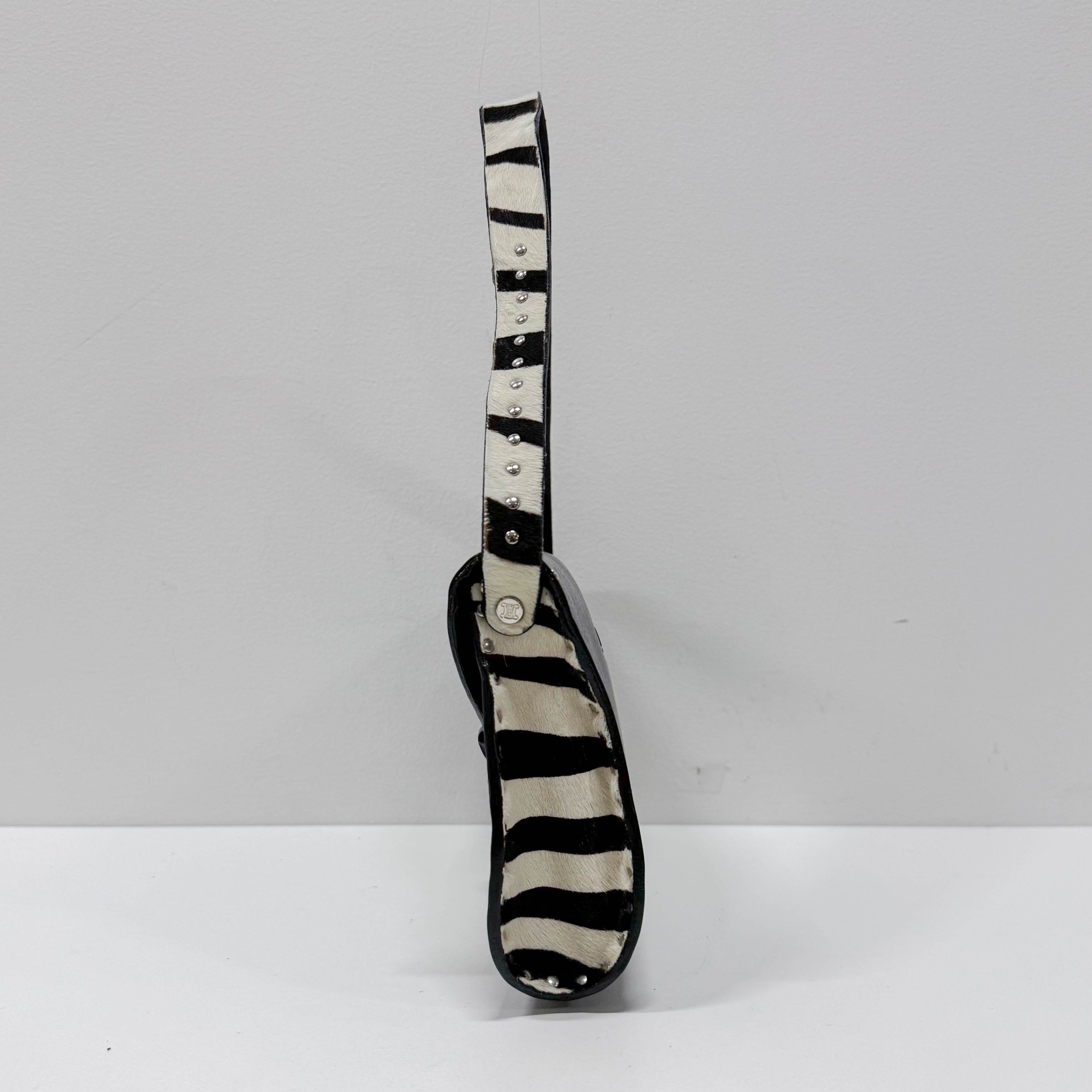 Zebra Print Pony Hair Black Calfskin Shoulder Bag