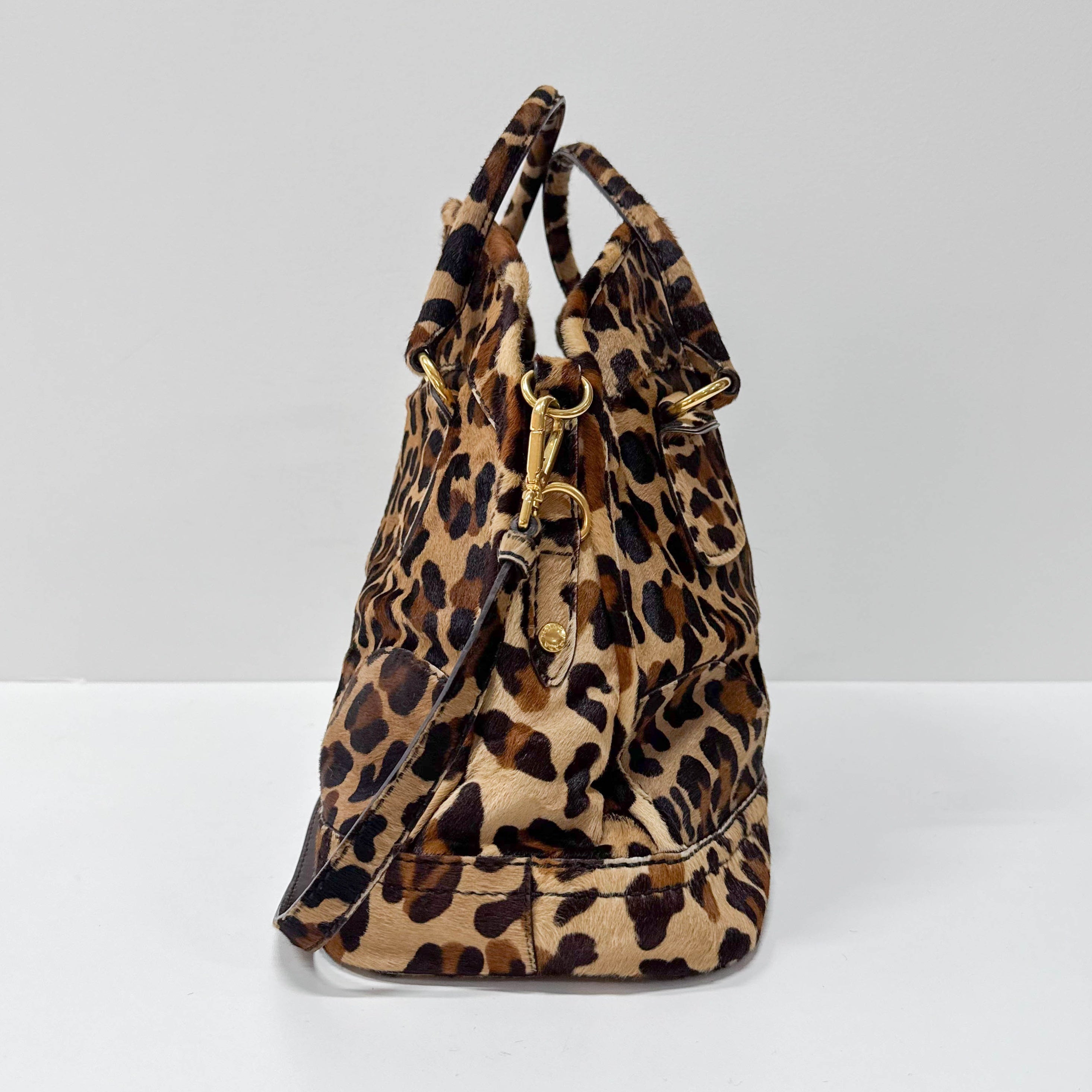 Leopard Print Brown Pony Hair Two Way Bag