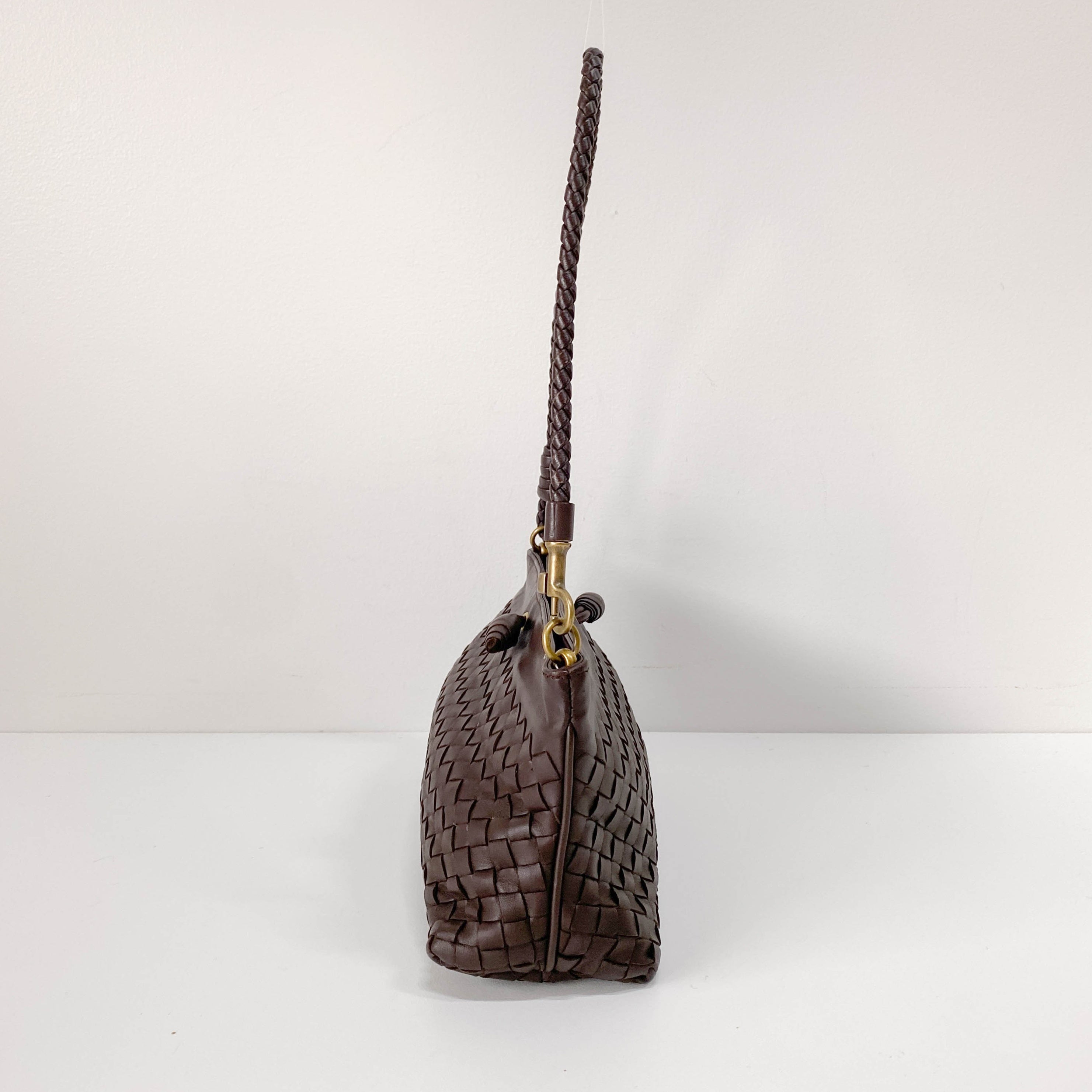 Intrecciato Brown Leather Shoulder Bag