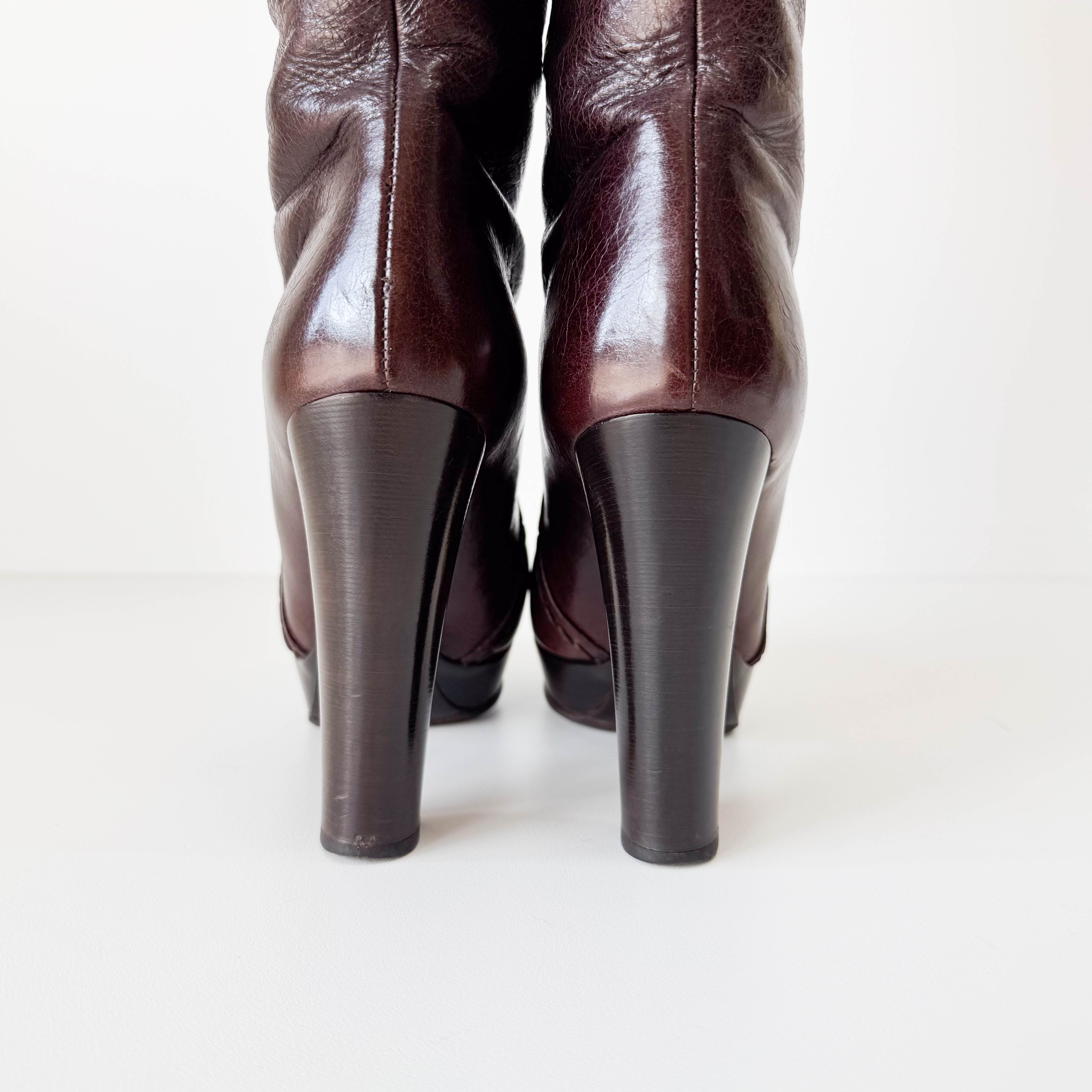 Size 36 1/2 Brown Leather Tall Heel Boots