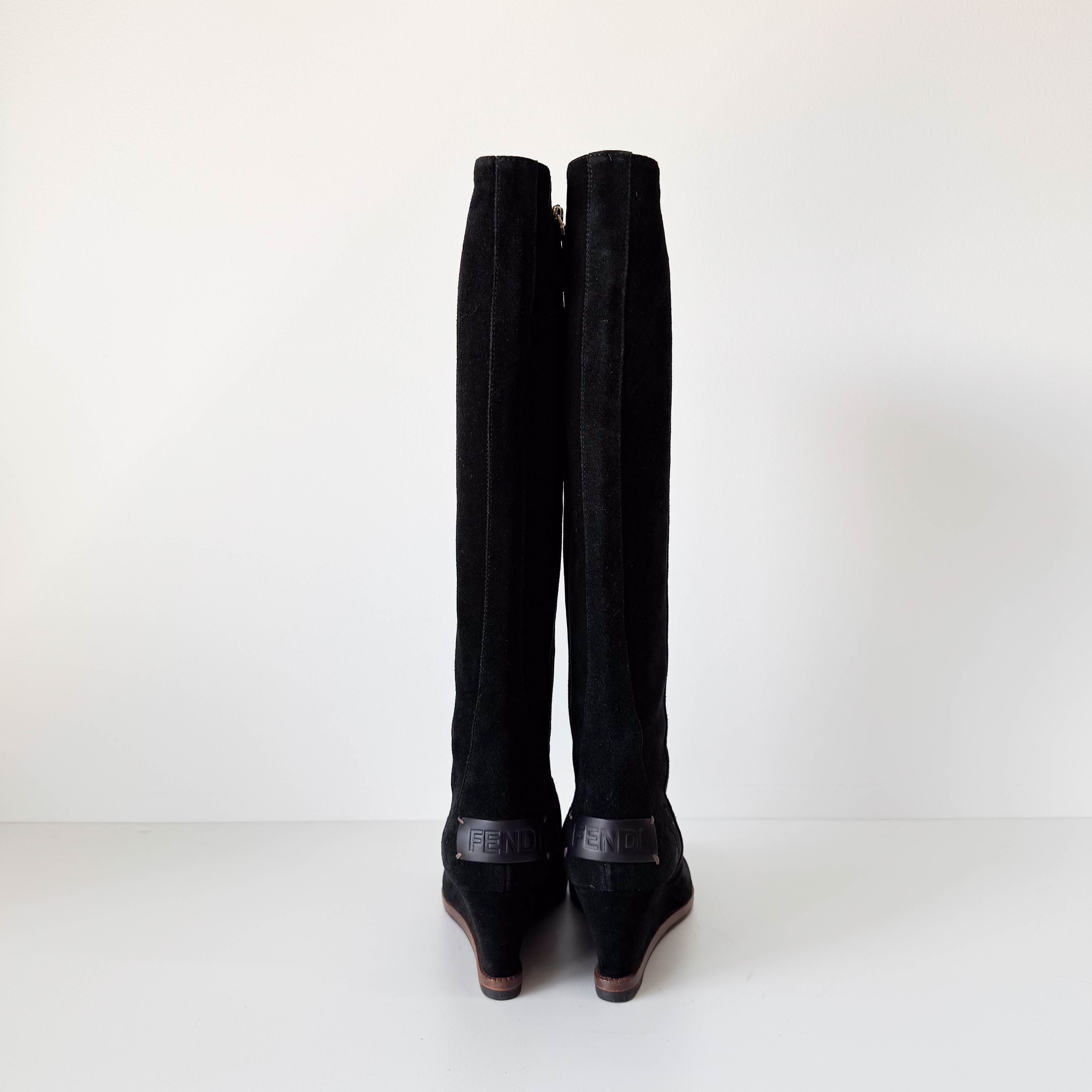 Size 37 1/2 Black Suede Tall Boots