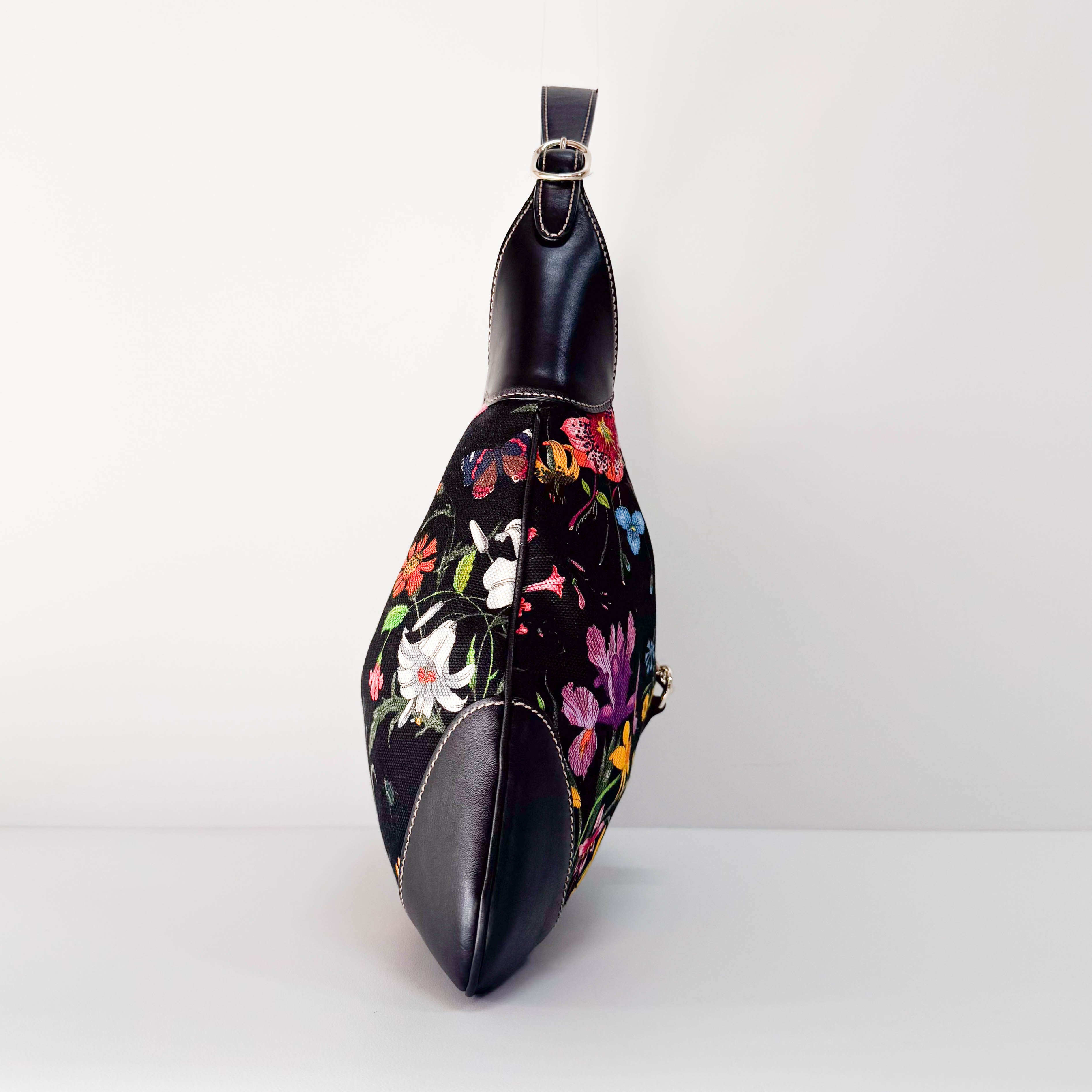 Jackie Bouvier Floral Printed Canvas Hobo Shoulder Bag