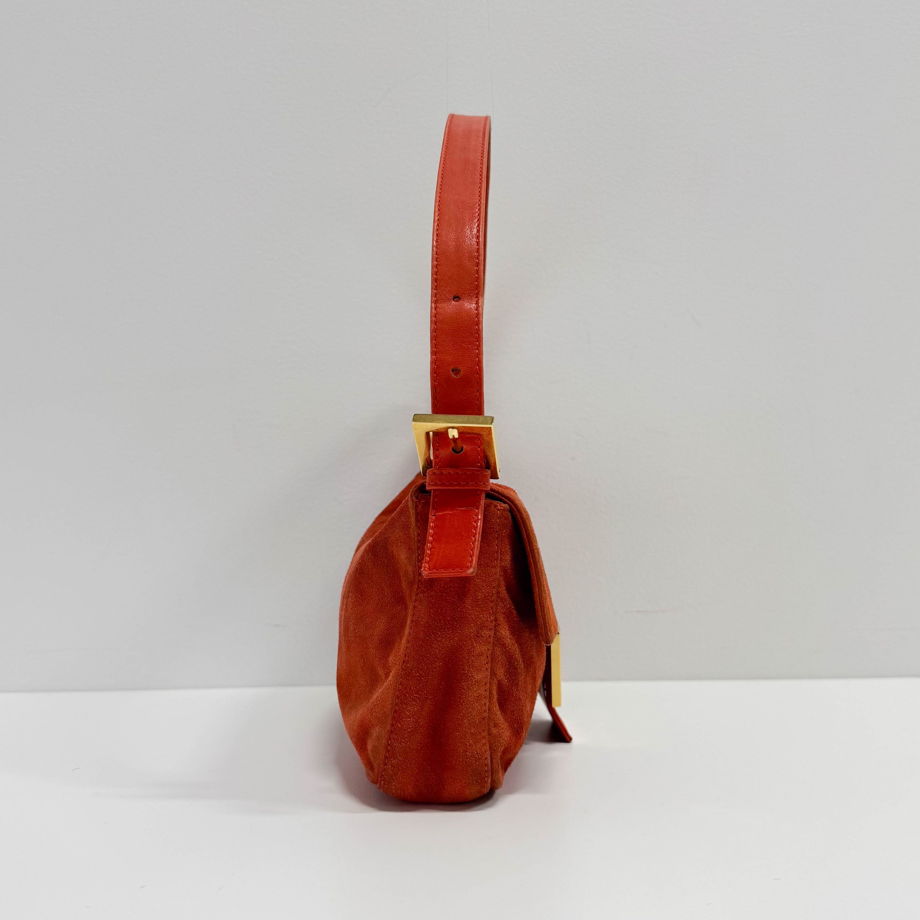 Baguette Orange Suede Shoulder Bag