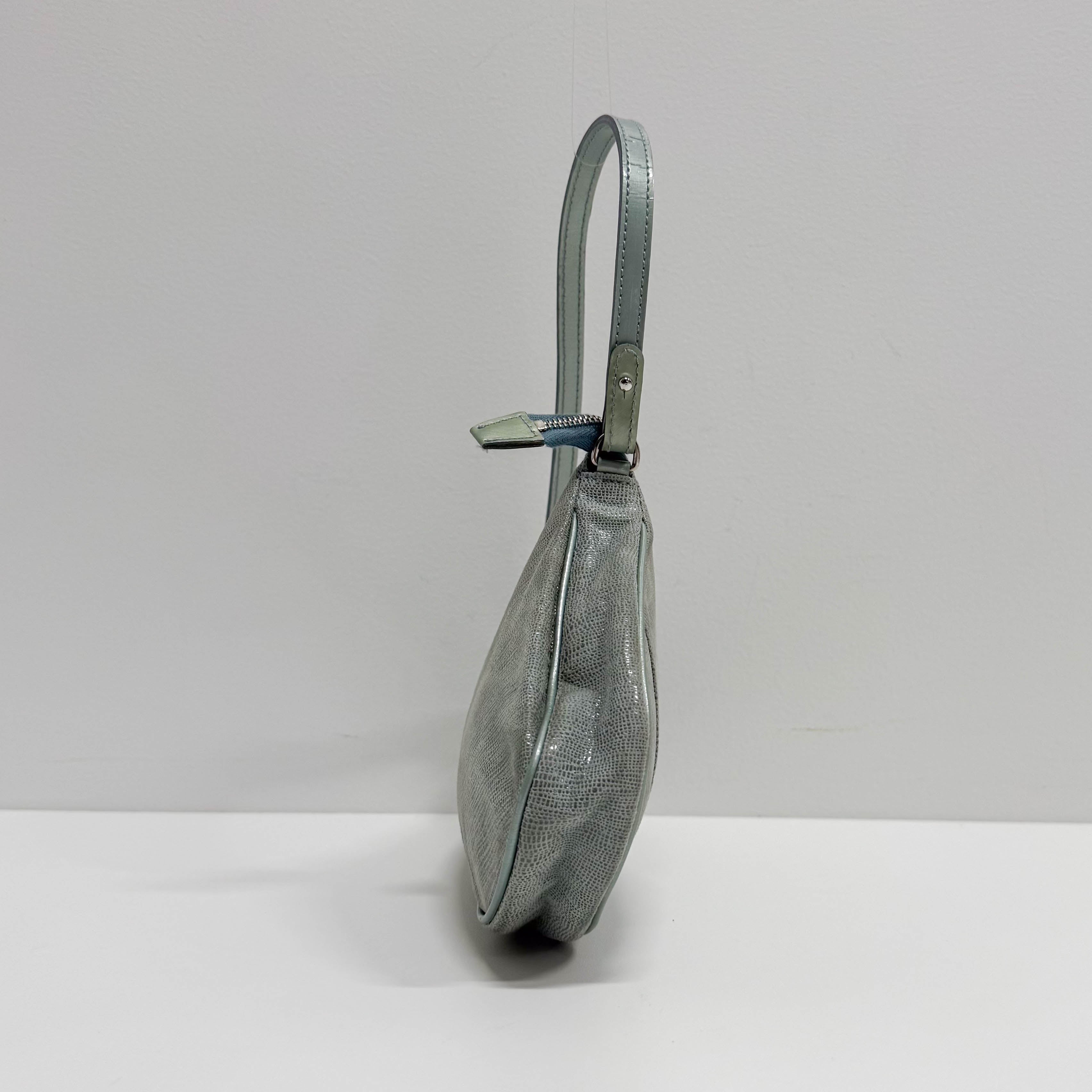 Saddle Blue Lizard Embossed Shoulder Bag