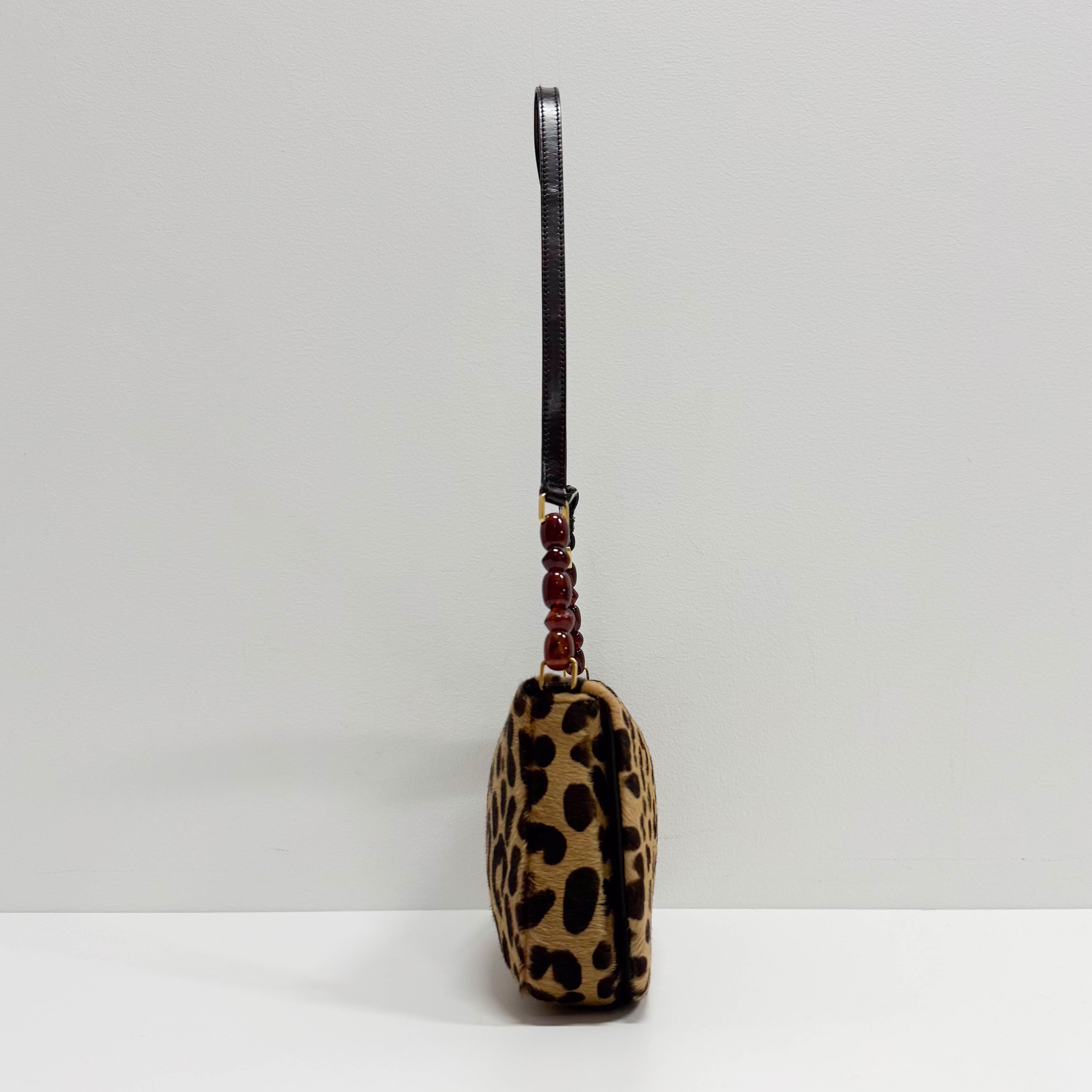 Malice Pearl Leopard Brown Leather Shoulder Bag