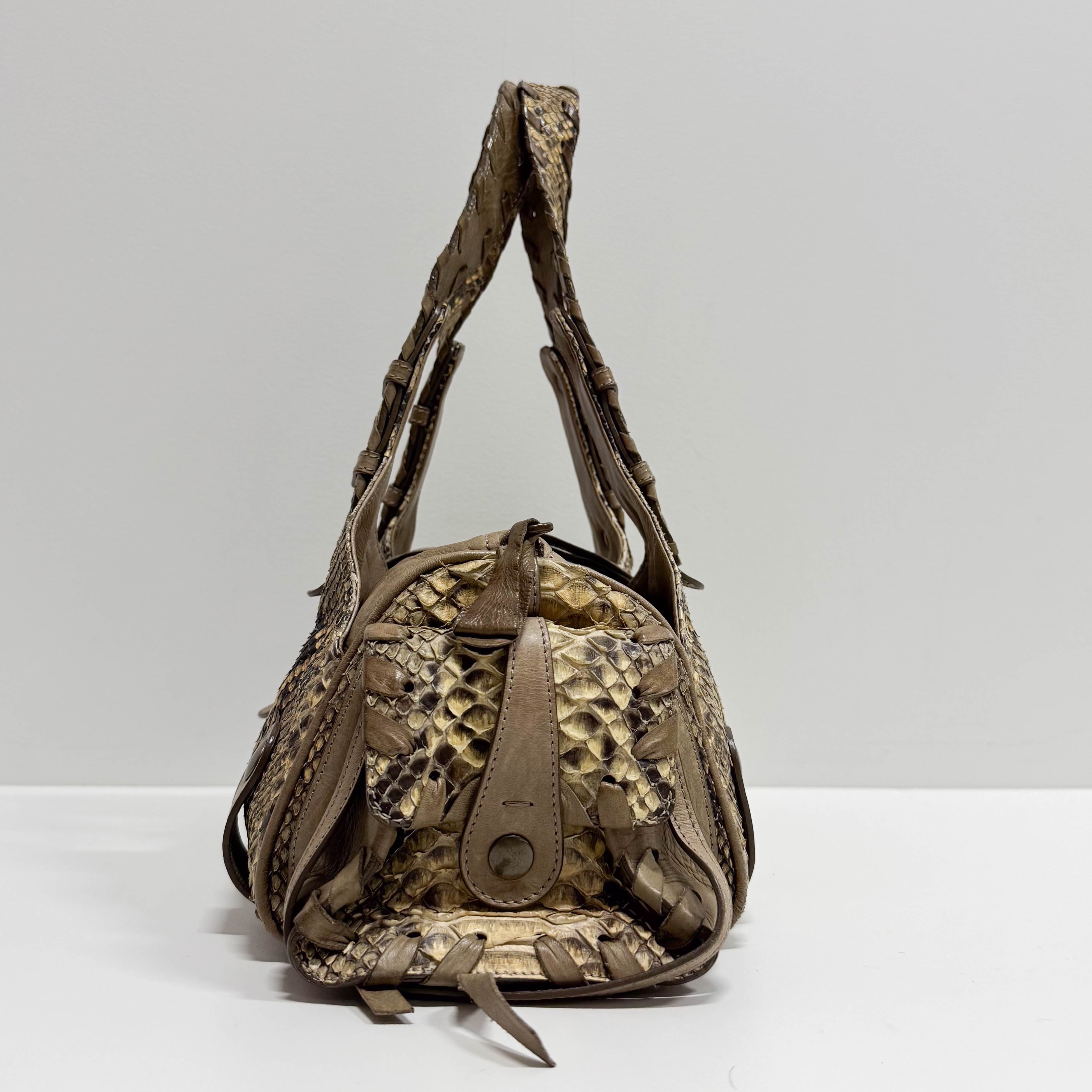 Silverado Beige Python Embossed Leather Shoulder Bag