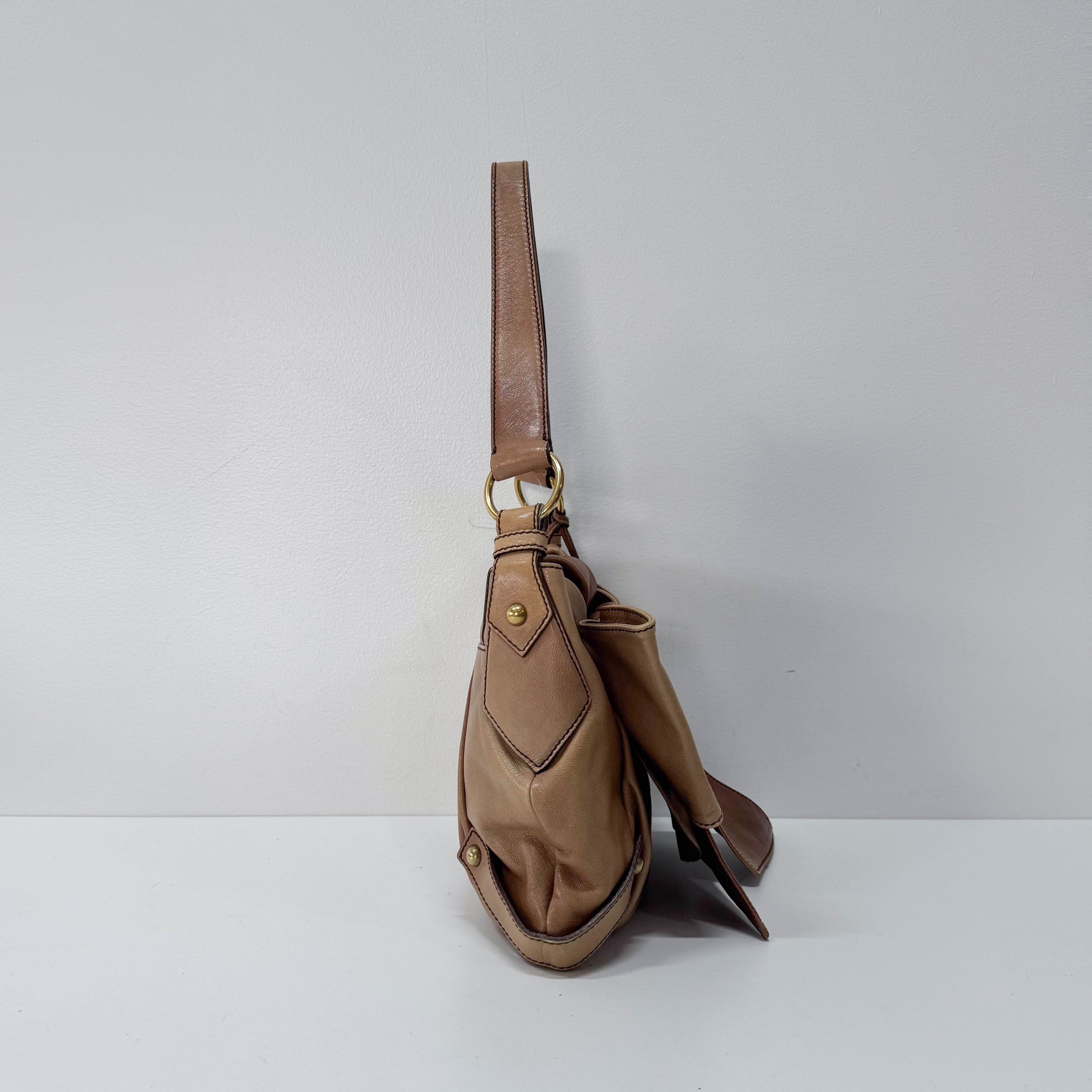 Ribbon Brown Leather Shoulder Bag