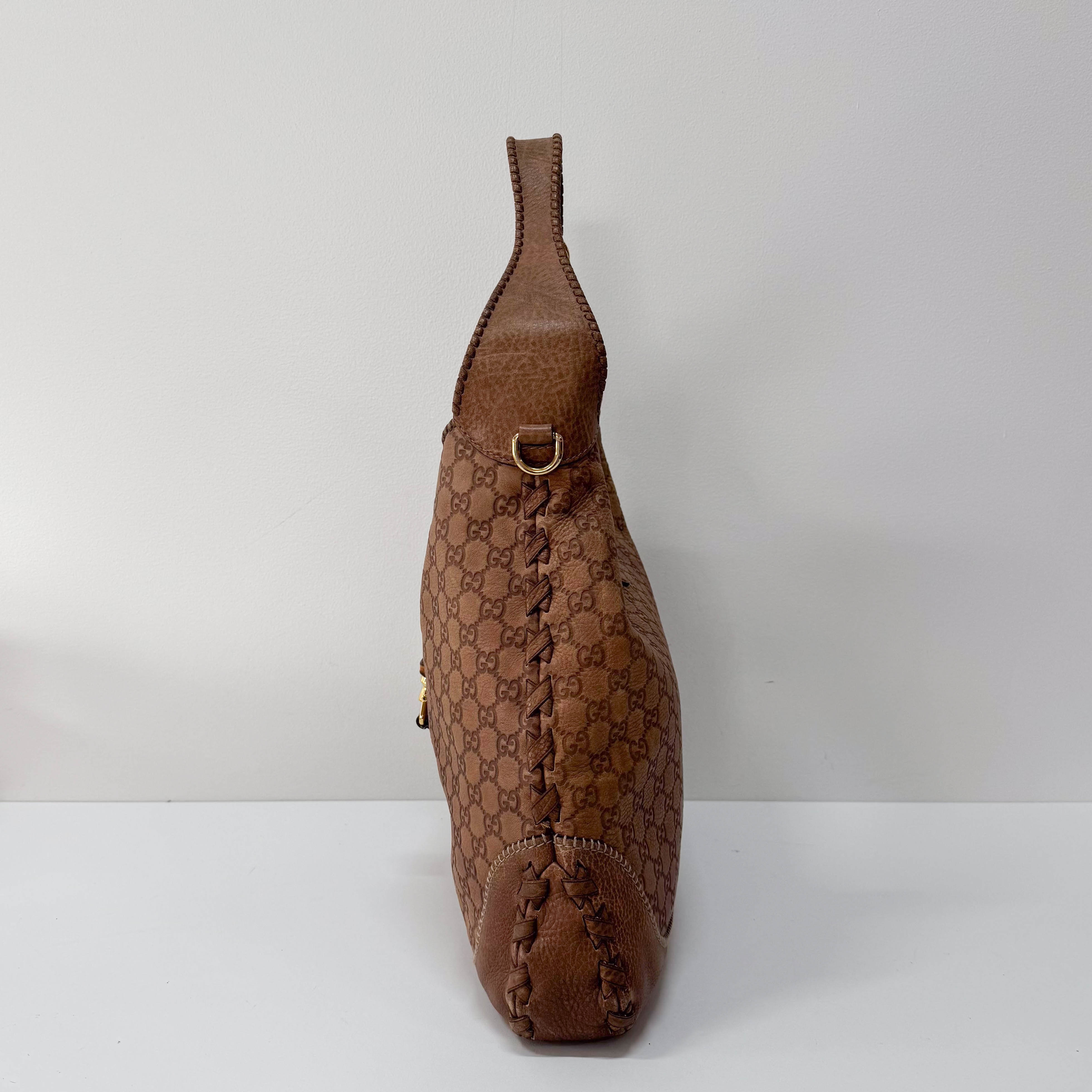 New Jackie Bamboo Guccissima Brown Calfskin Shoulder Bag