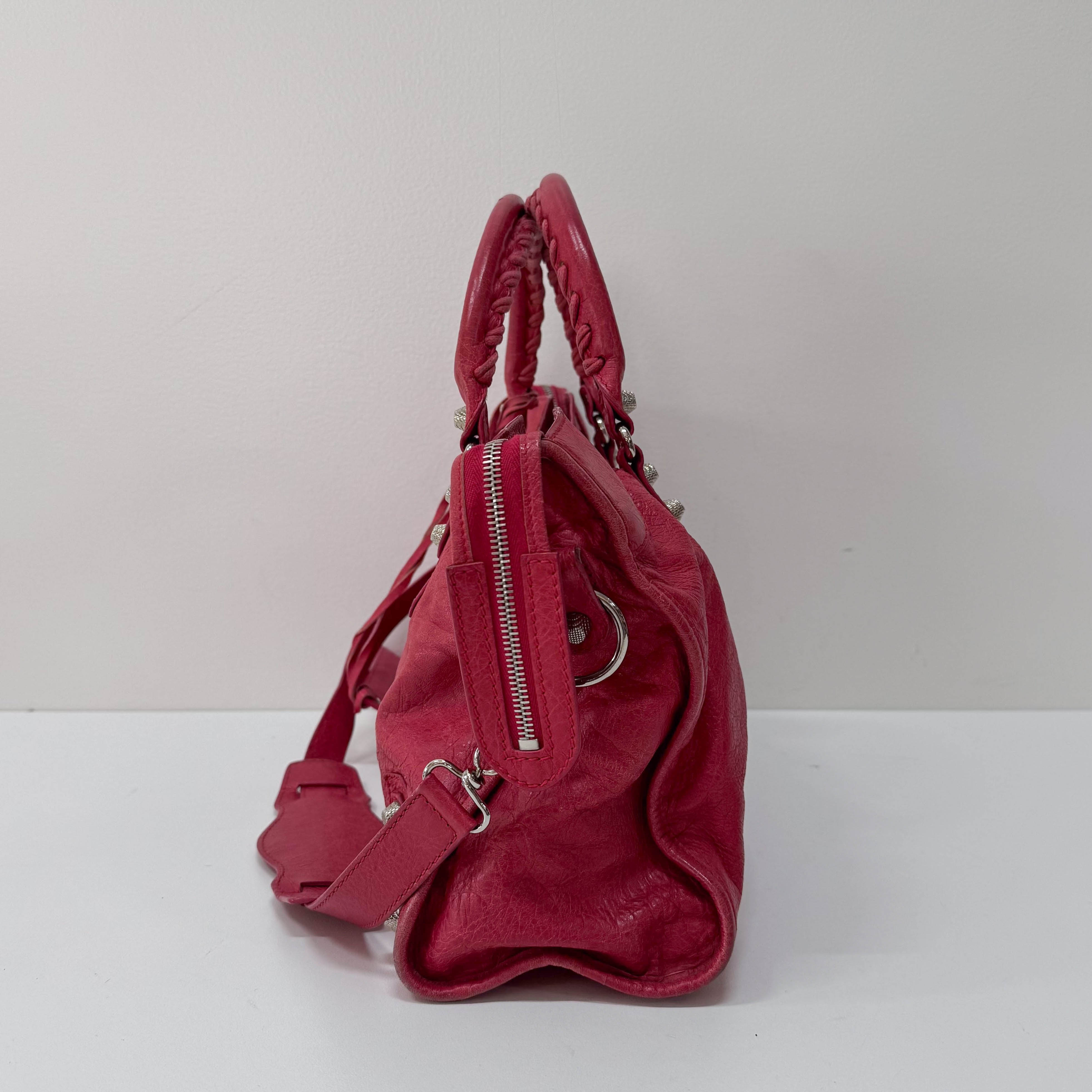 City Magenta Leather Top Handle Bag