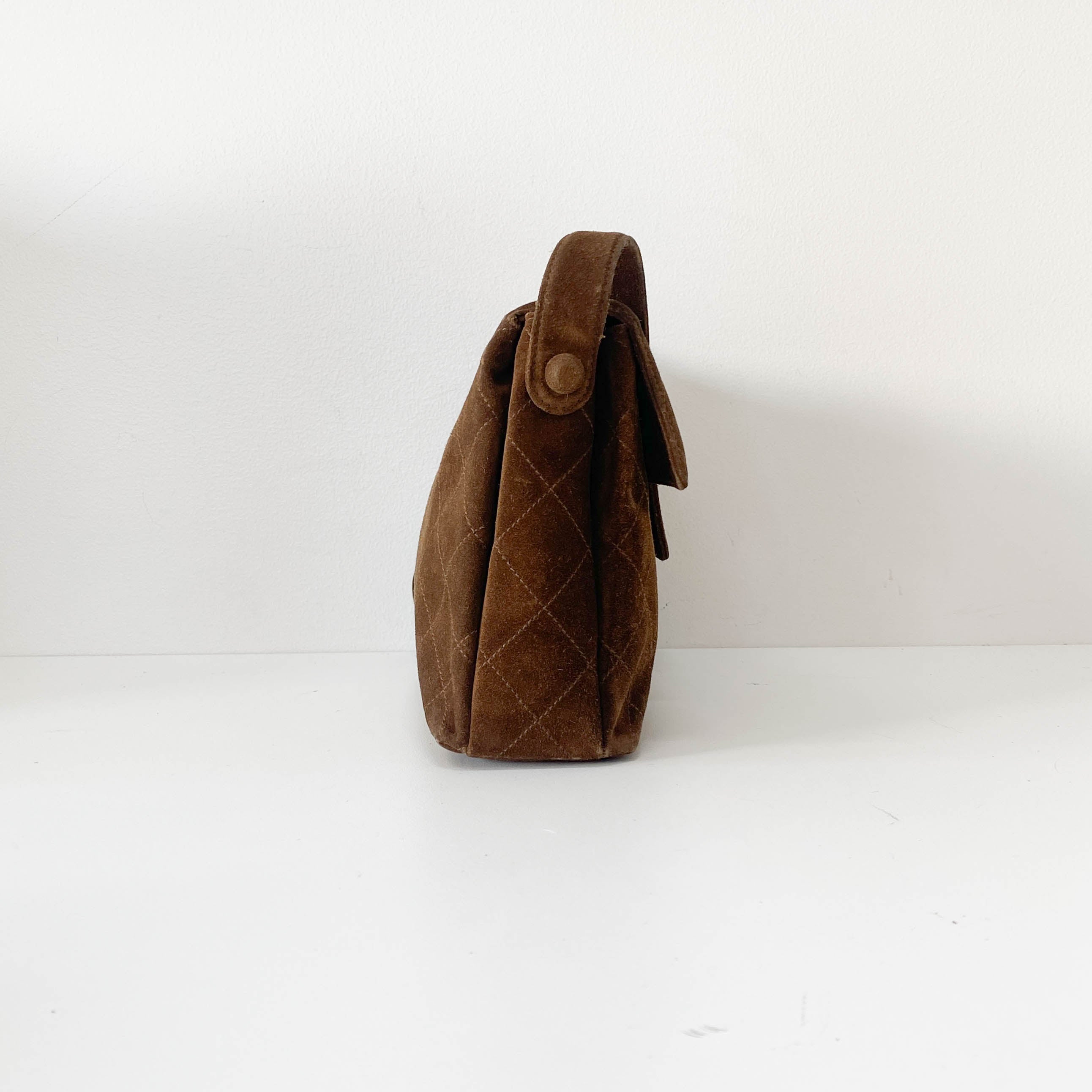 Matelasse Brown Suede One Shoulder Bag