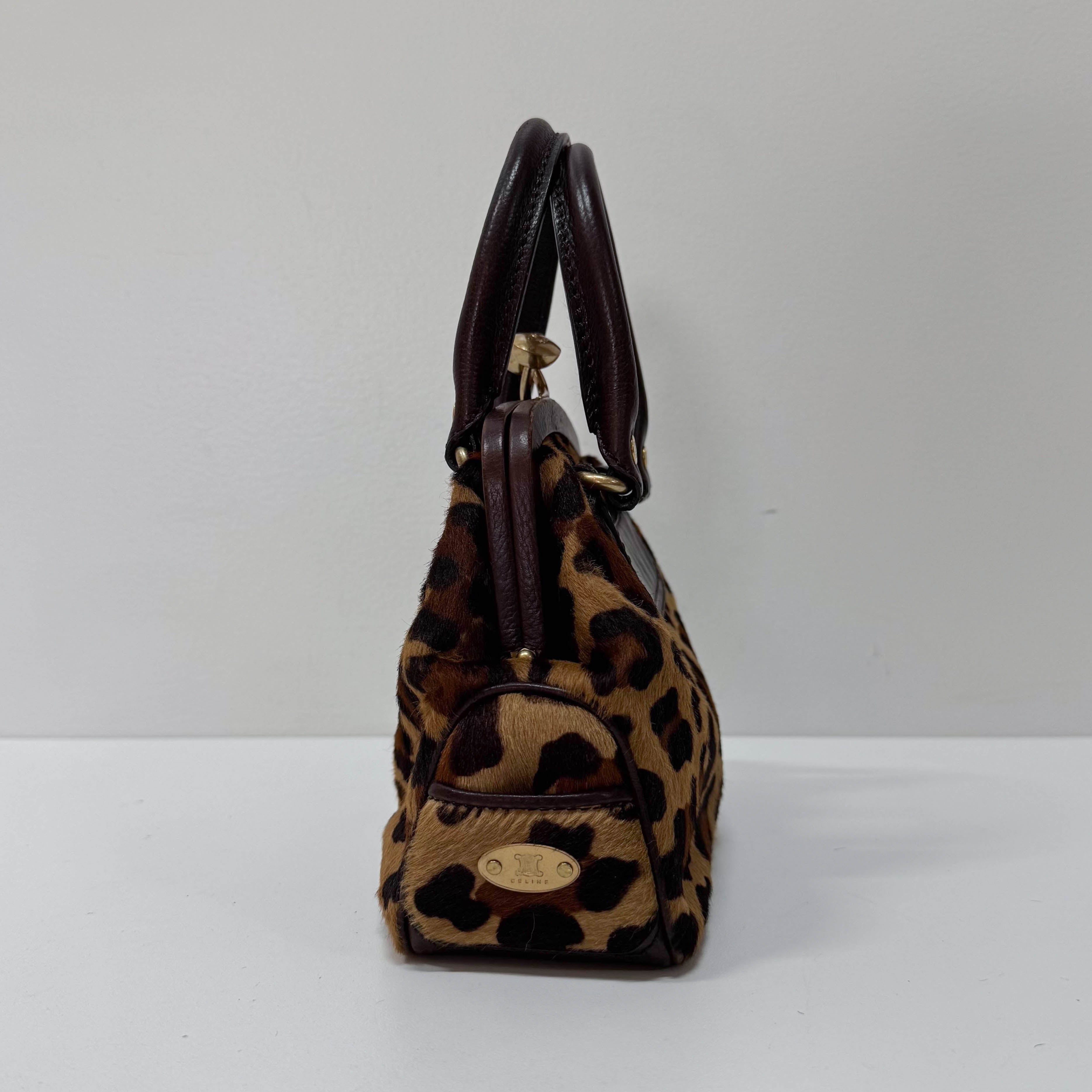 Leopard Print Pony Hair Top Handle Bag