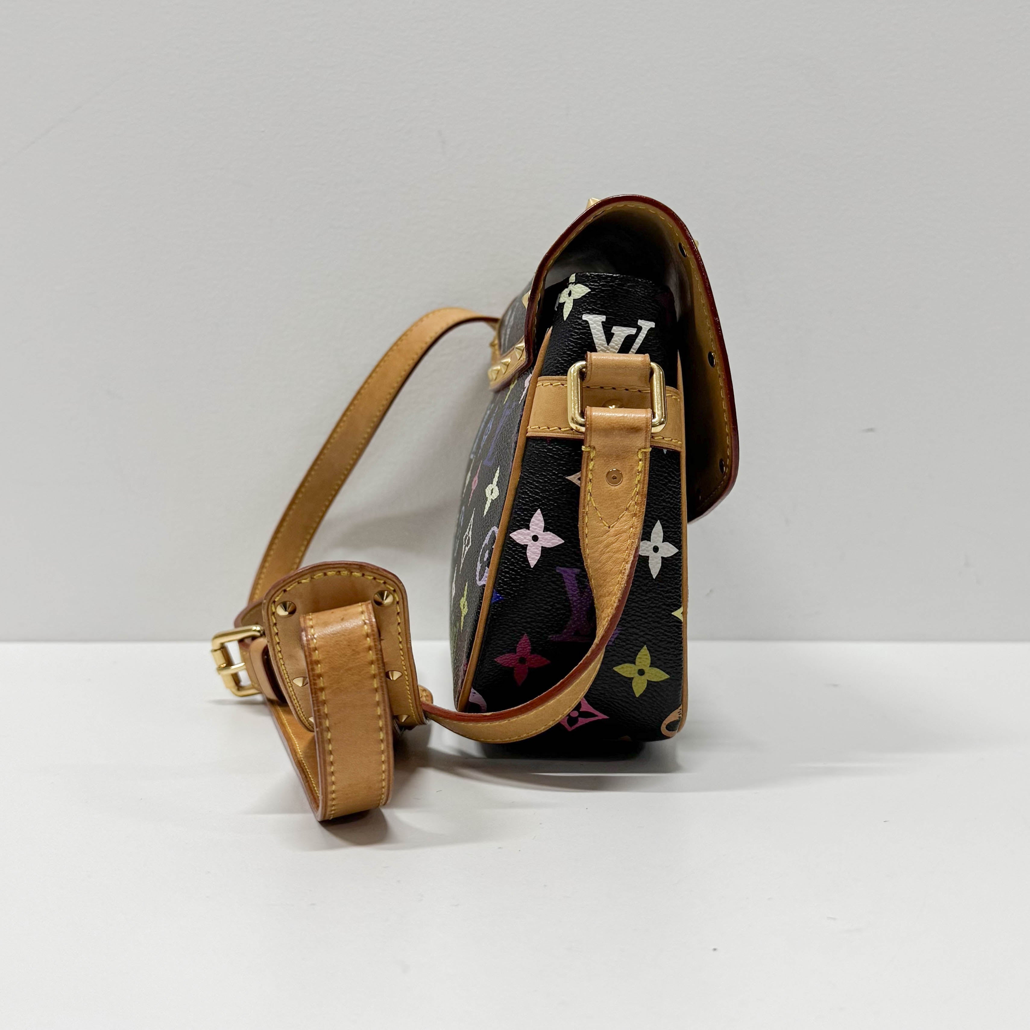LV × Takashi Murakami Black Multi Colour Sologne Crossbody Bag