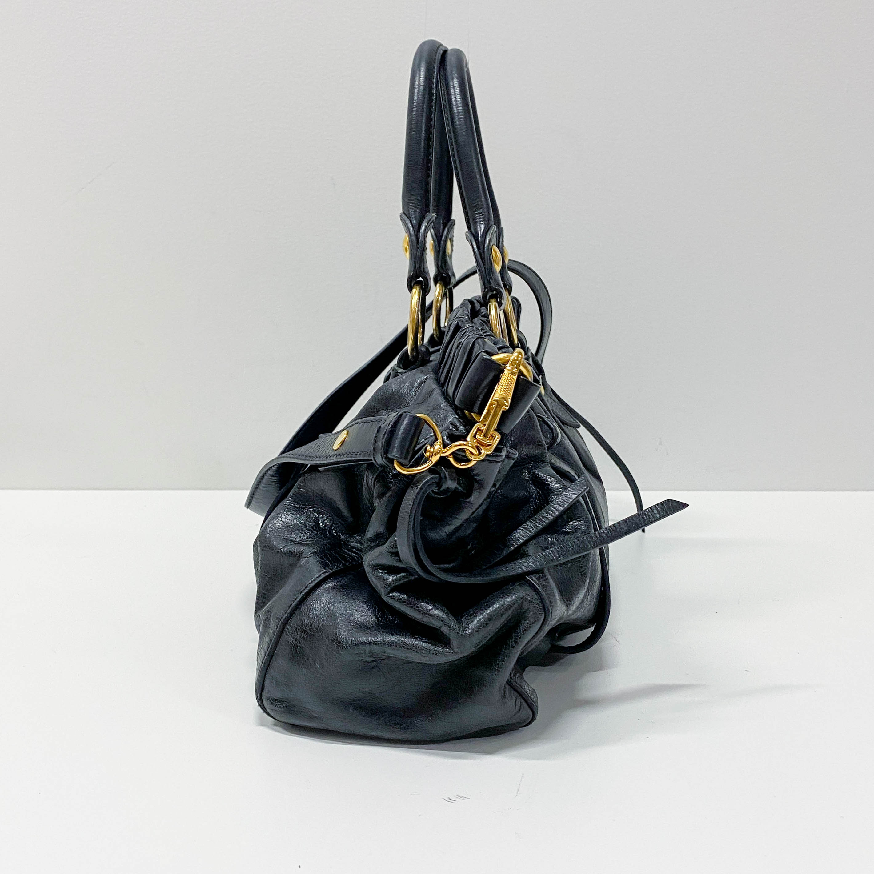 Vitello Black Calfskin Leather Two Way Bag